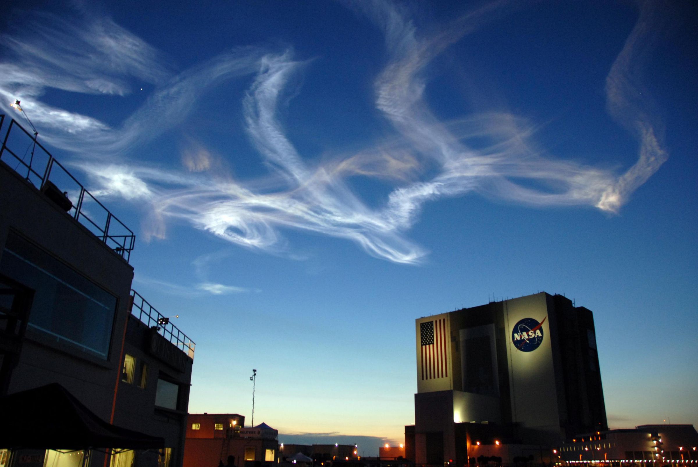 Drifting plumes created by the Space Shuttle Atlantis.
