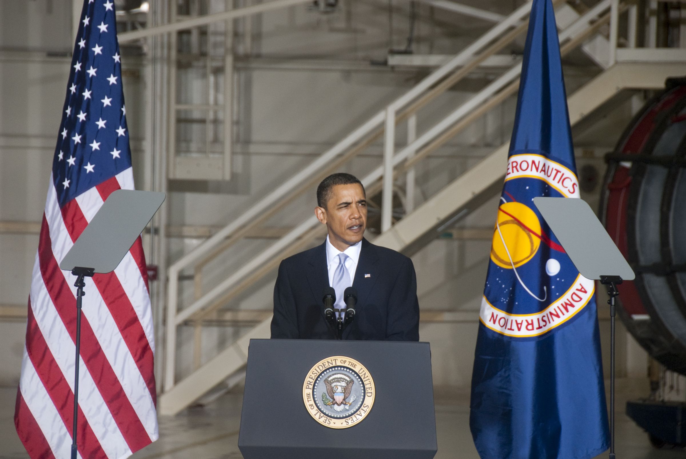 Obama makes a speech in 2010 at NASA’s Kennedy Space Center, outlining his goals for the space agency.