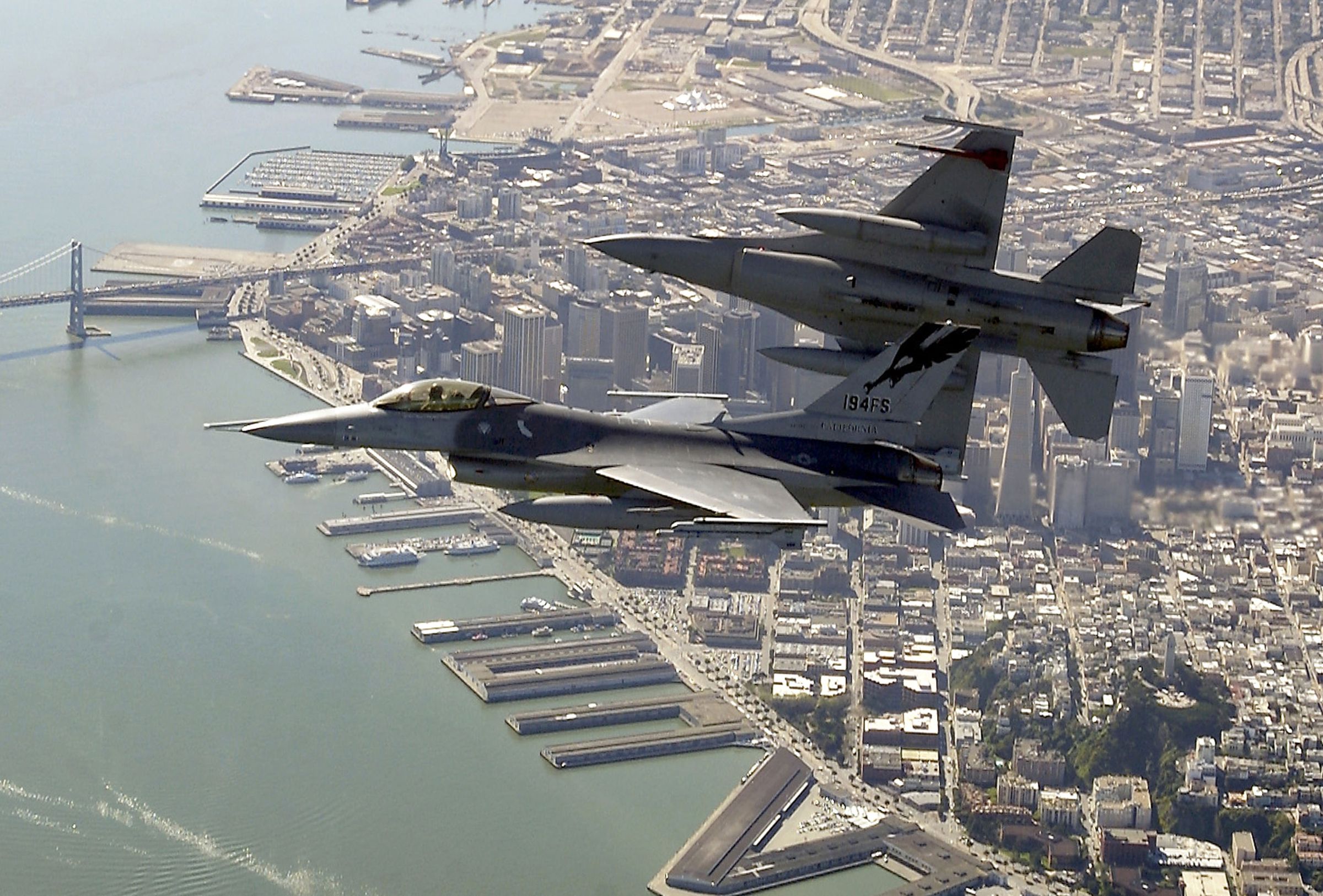 F-16 Fighter Jets Patrol Over San Francisco Bay