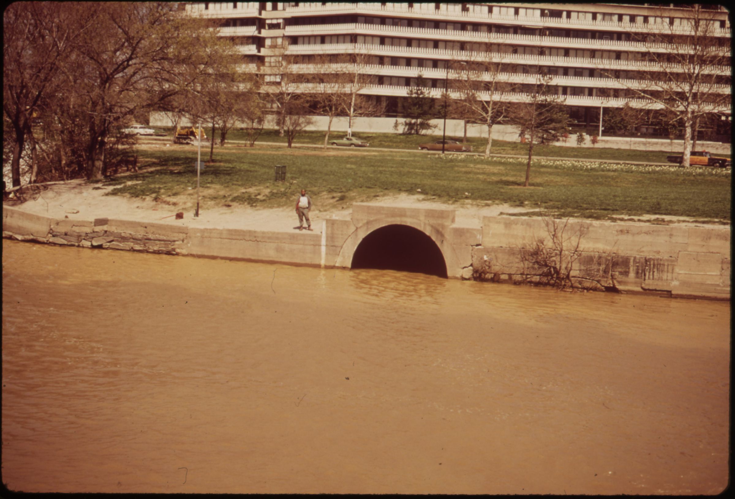 Raw sewage flows into the Potomac River in Washington, DC, in 1973.