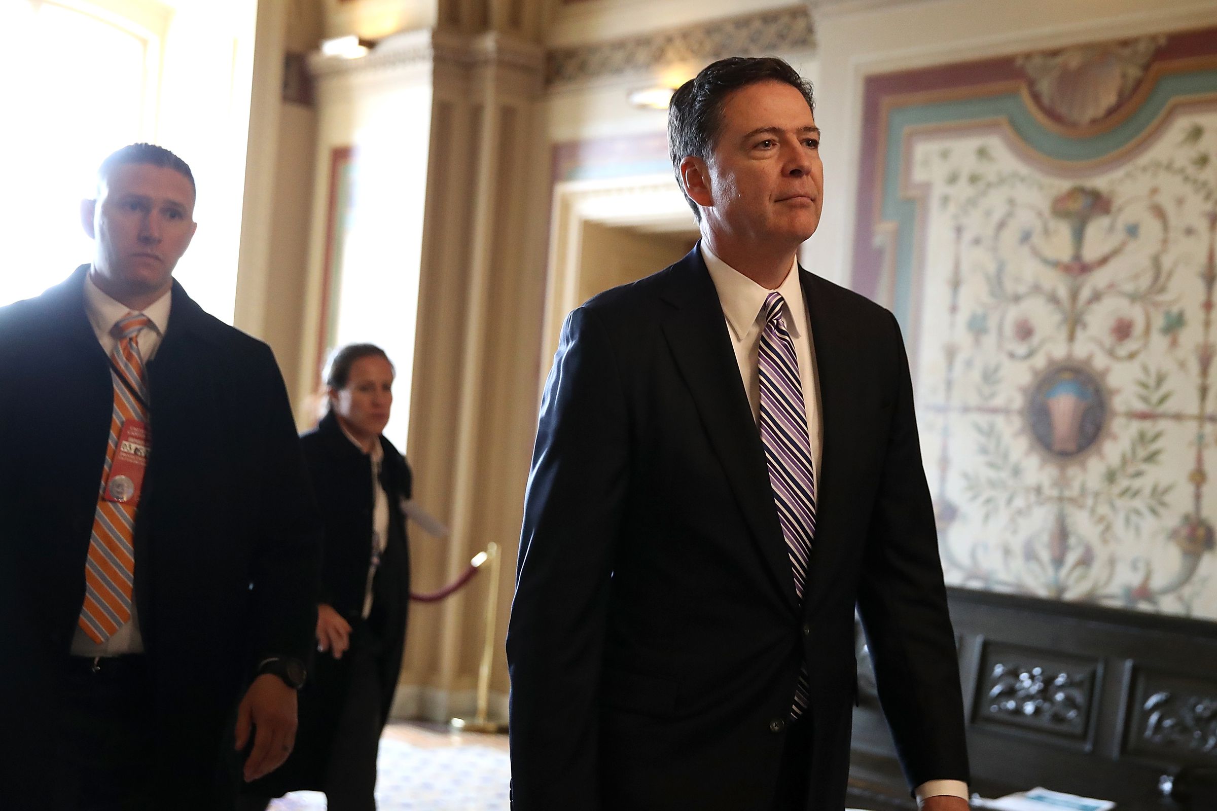 FBI Director James Comey Briefs Senators On Capitol On Intelligence Matters