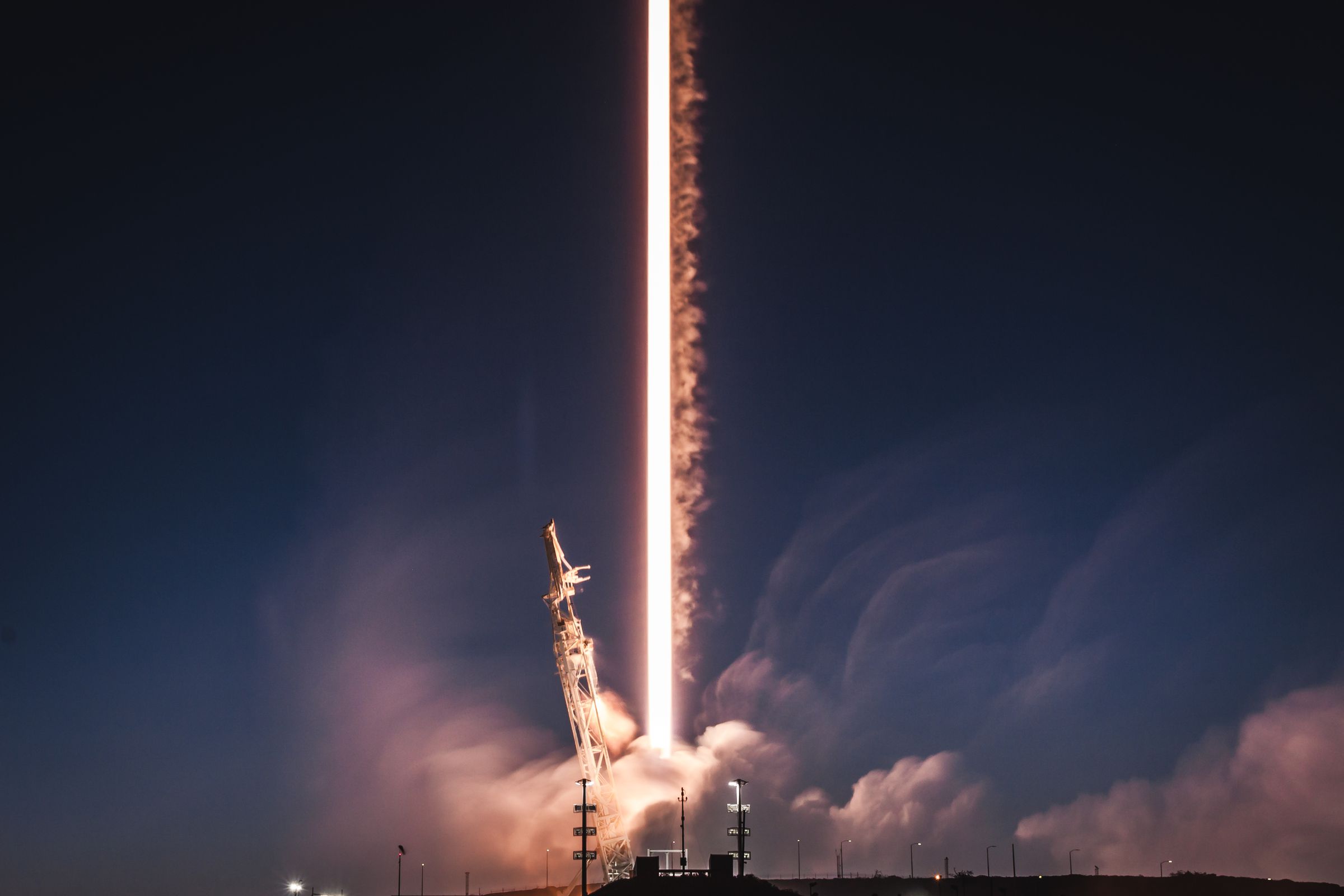 A SpaceX Falcon 9 rocket, launching the company’s two test Starlink satellites