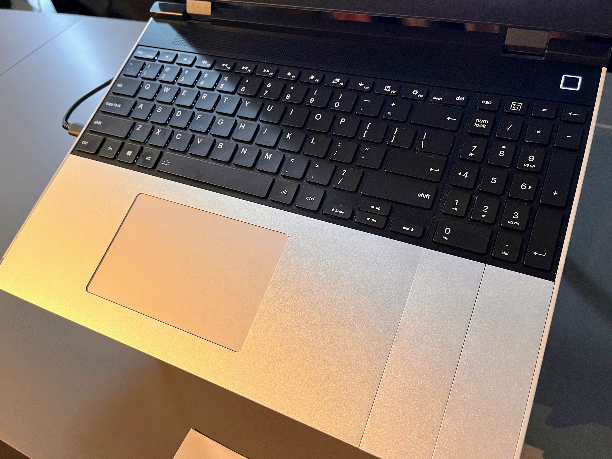 Here’s what the keyboard and touchpad look like left-aligned, with a numpad and spacers on the right.