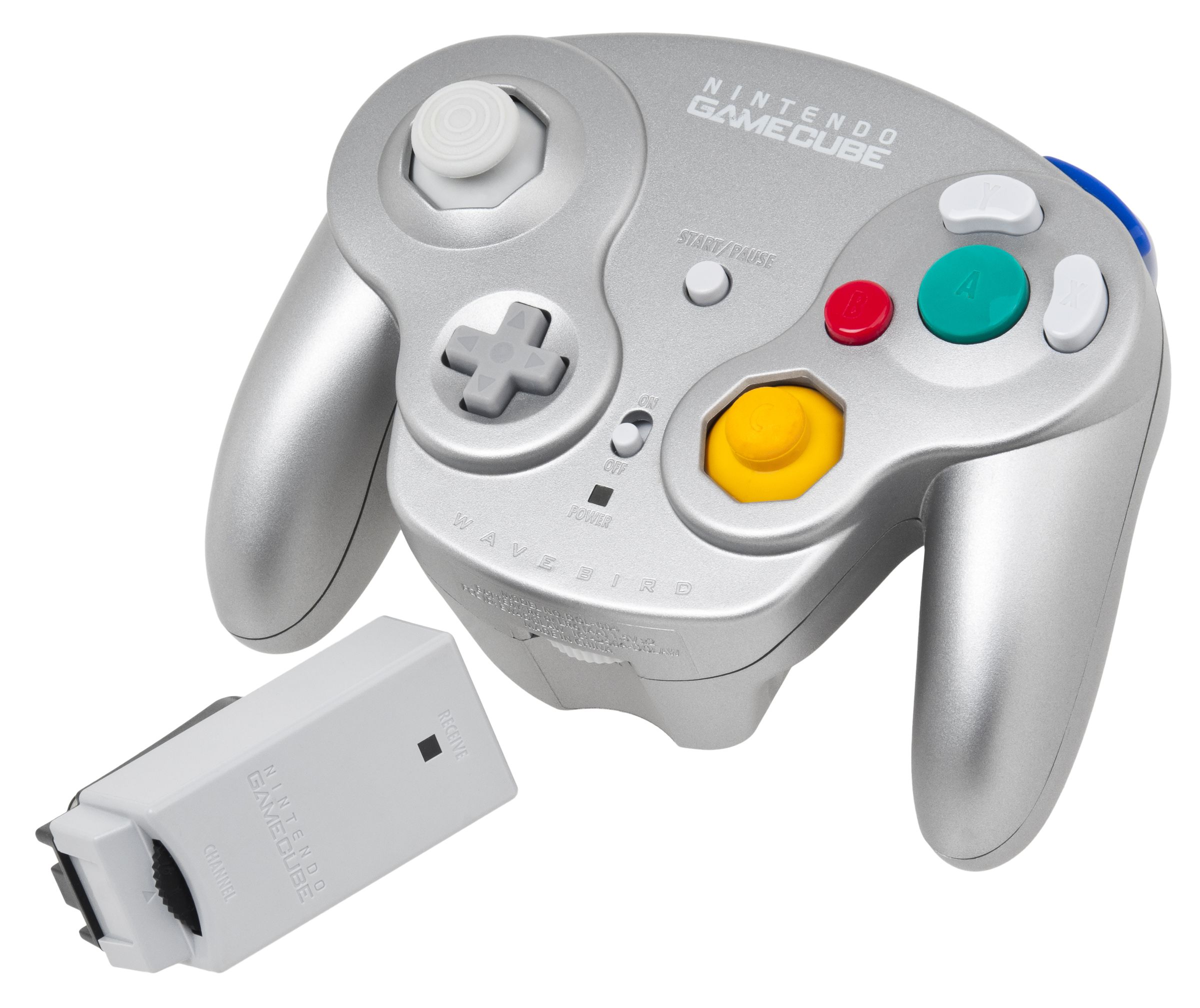 An image of the WaveBird Wireless controller in Silver for the Nintendo GameCube