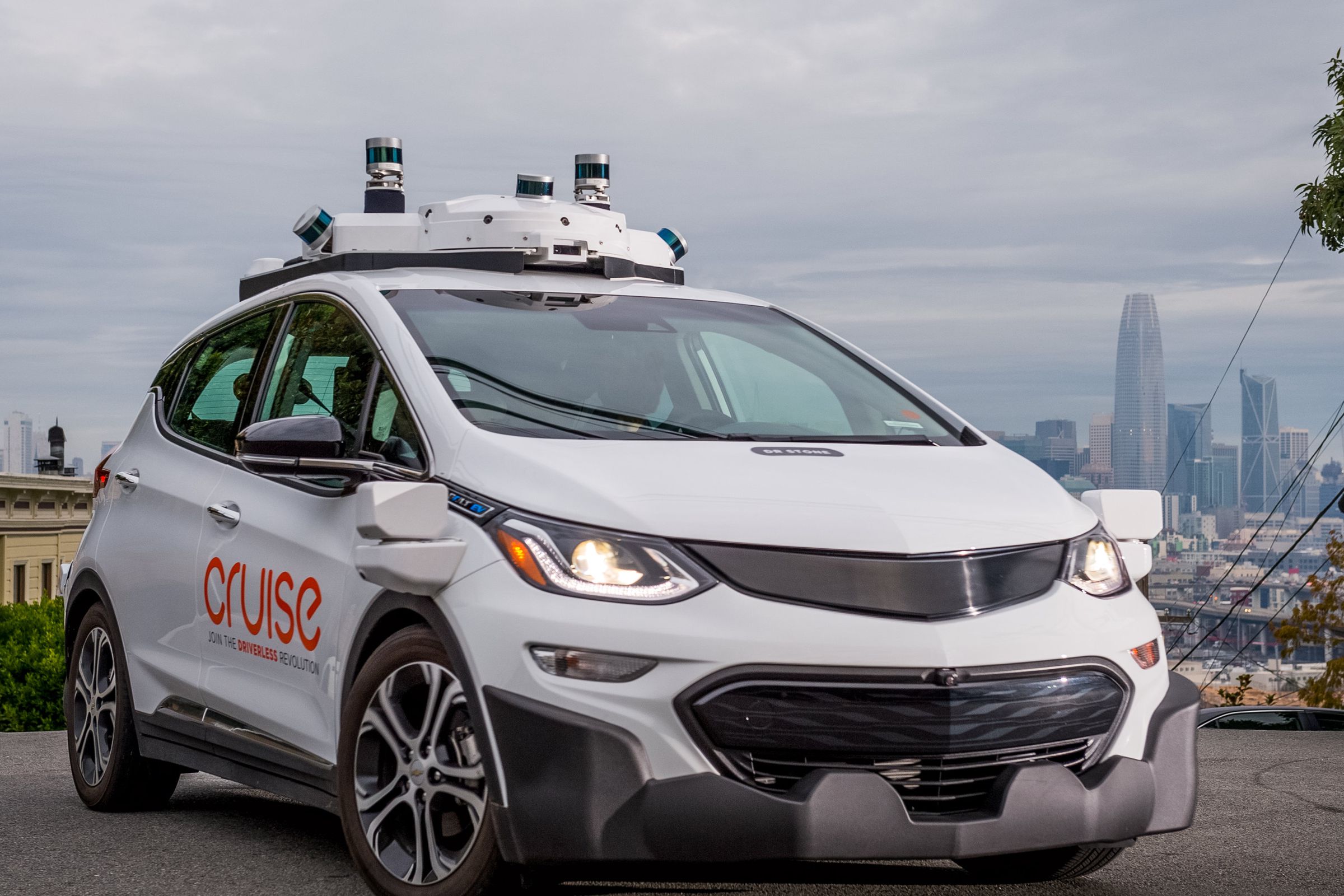 Cruise self-driving test vehicle navigates the urban streets of San Francisco, California. (Photo by Karl Nielsen)