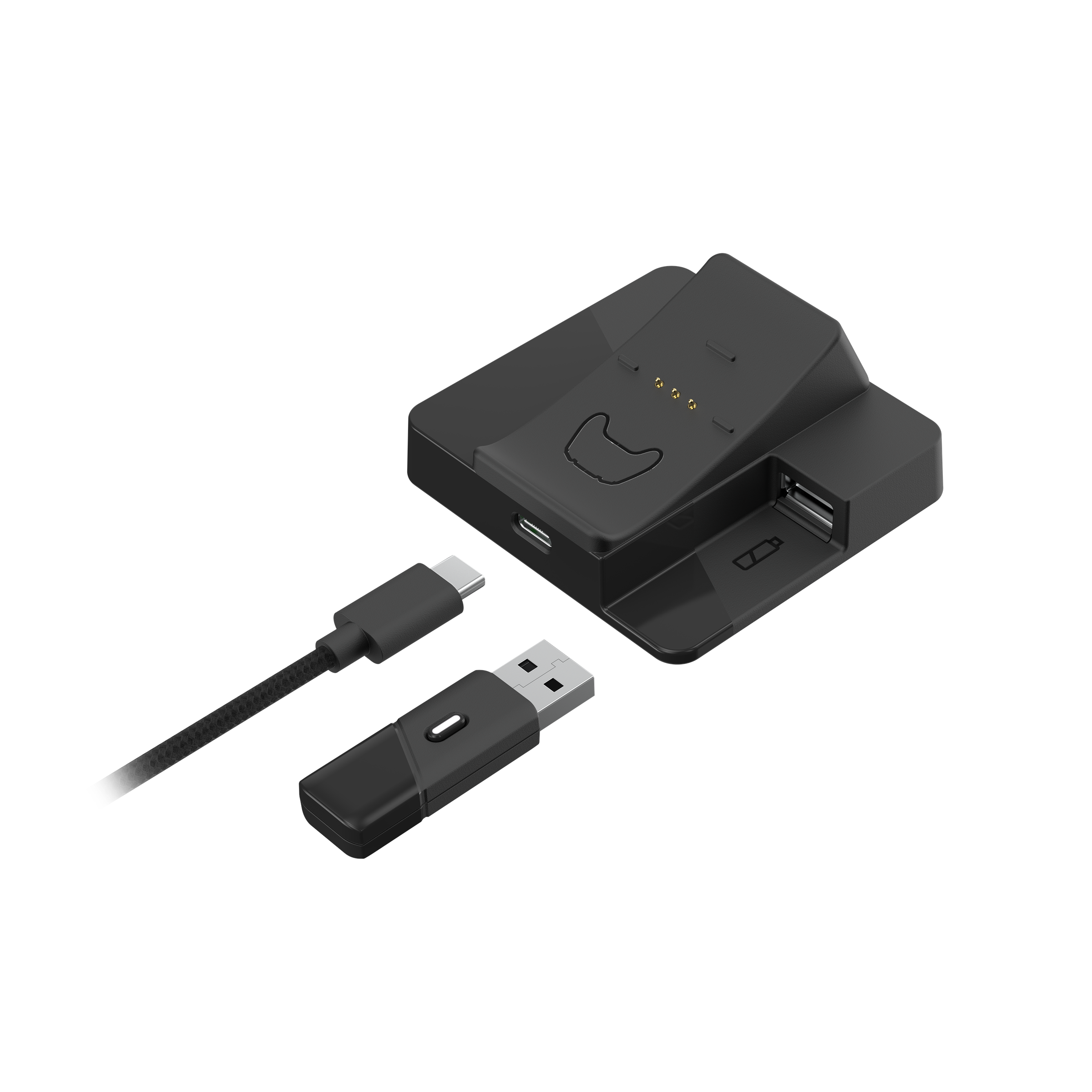The USB-A dongle has to tie up a port on your console or PC, but at least it can daisy-chain with the charging dock.