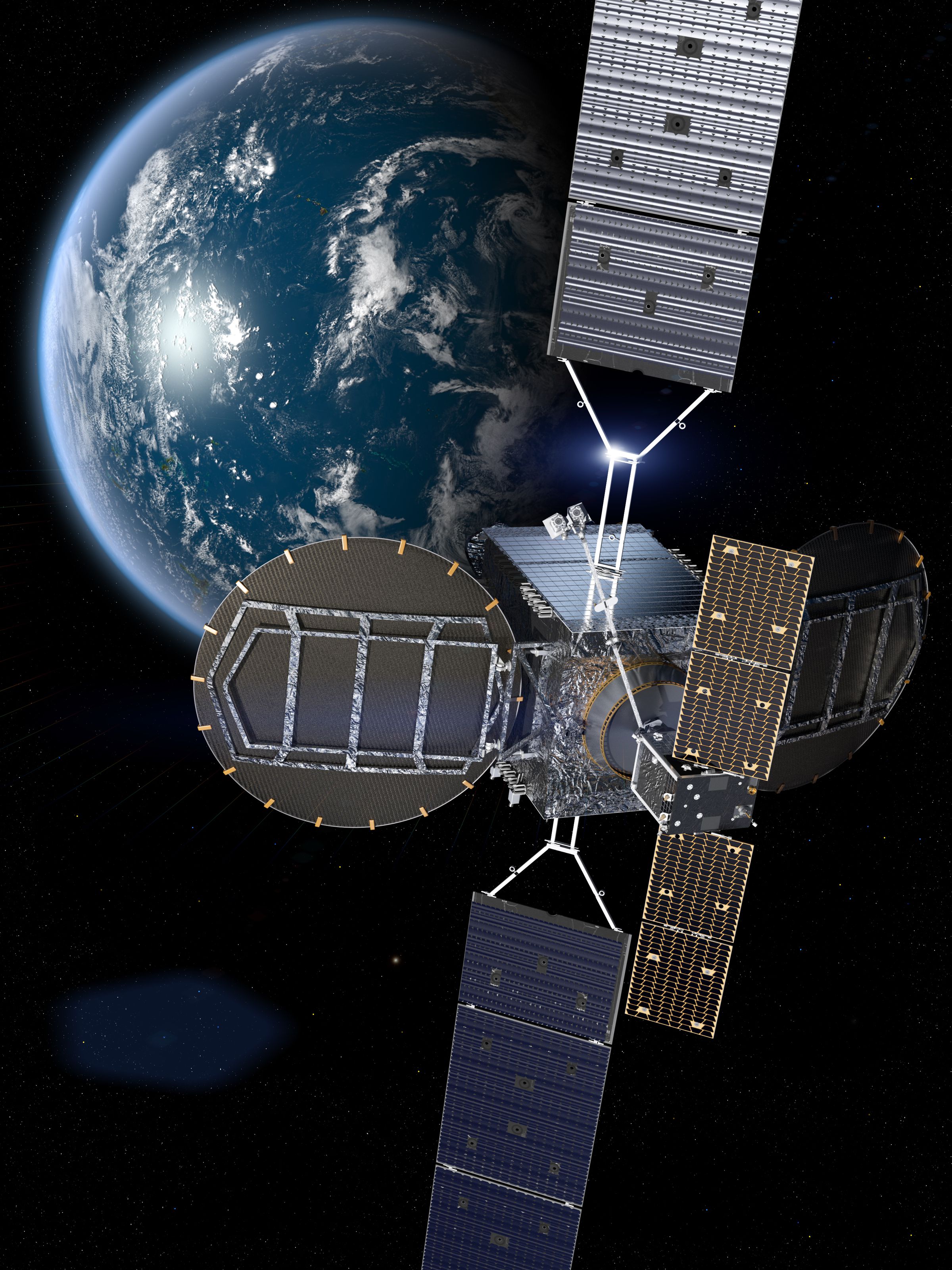 A artist’s rendering of a Mission Extension Pod attached to a client satellite.