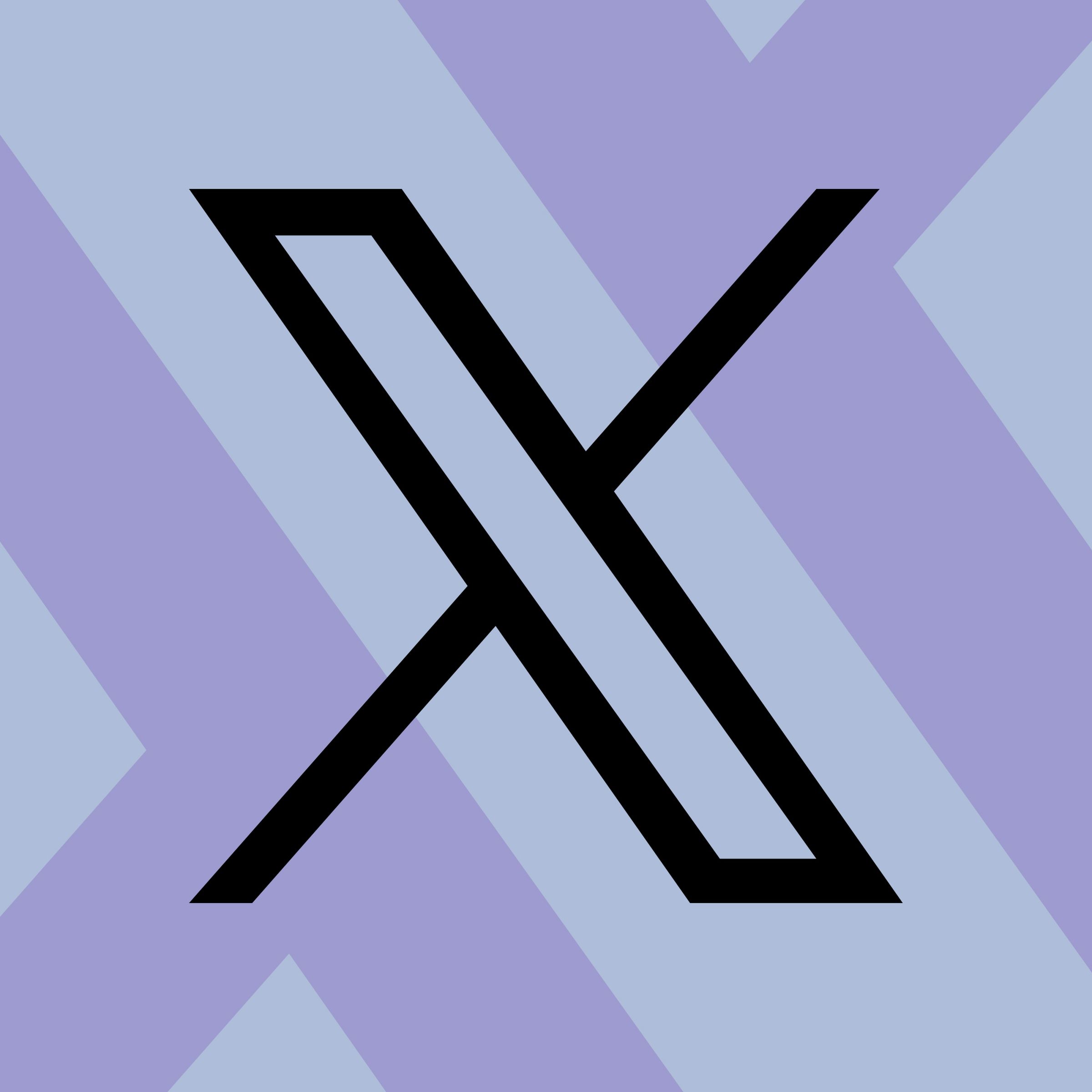 The X logo on a colorful blue and light purple background.