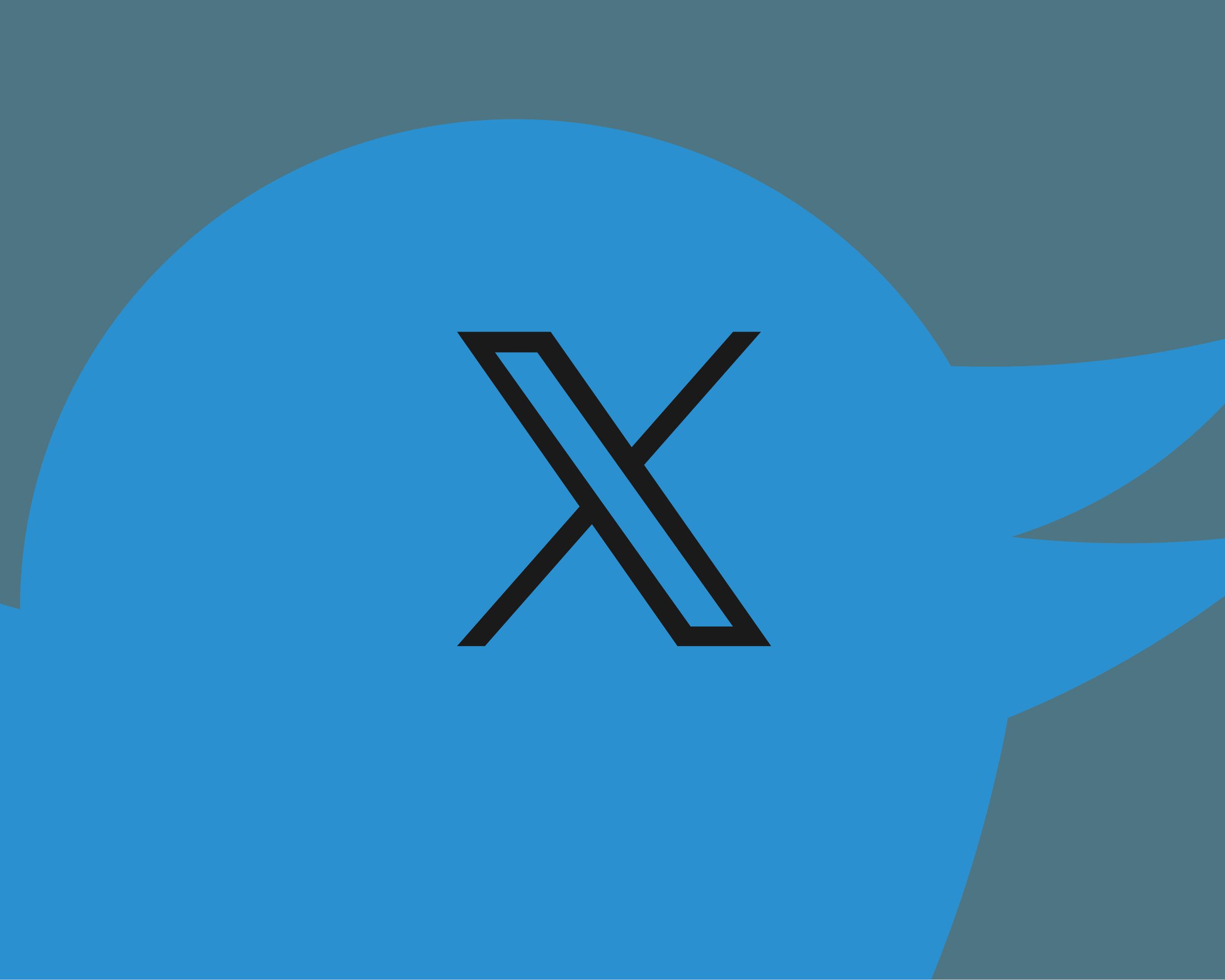 An image showing the former Twitter logo with the X logo on its head