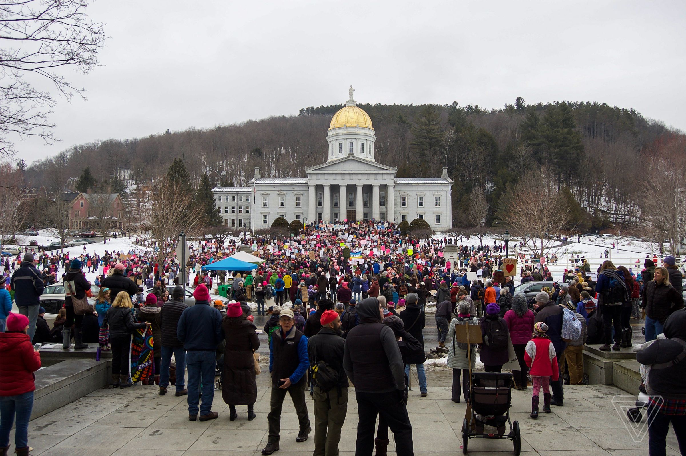 Montpelier, Vermont: Traffic from an estimated 15,000 to 20,000 demonstrators prompted the State Police to shut down the interstate.