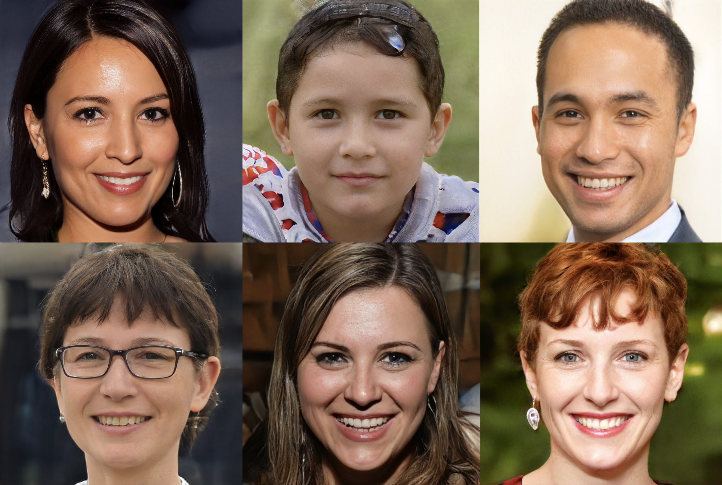 Examples of deepfakes include these fake faces, generated by a well-known AI model called StyleGAN.