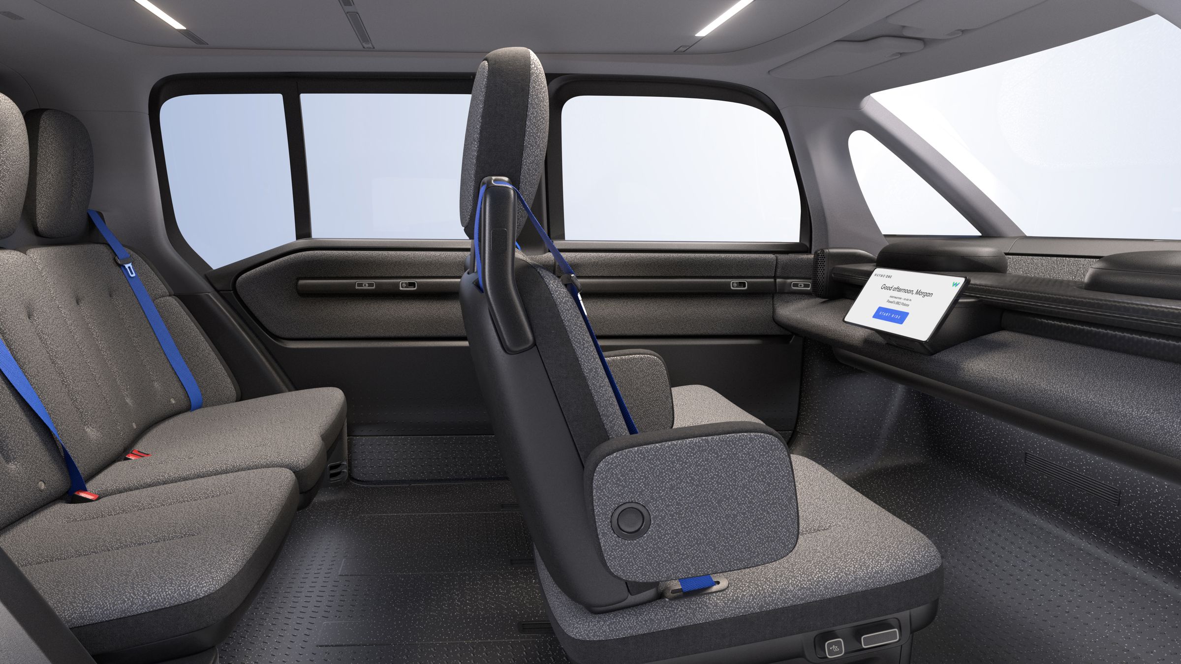 The car’s interiors will have no steering wheel or pedals — just a screen. 