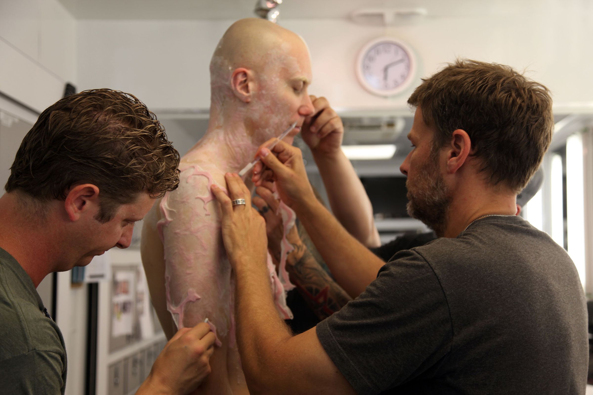 Stephen Merchant during the makeup process for his character Caliban.