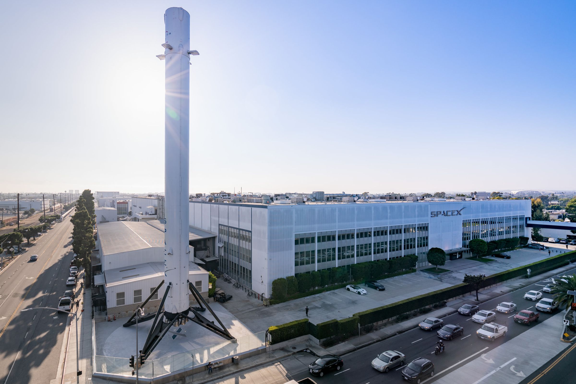 Aerial view of a SpaceX building