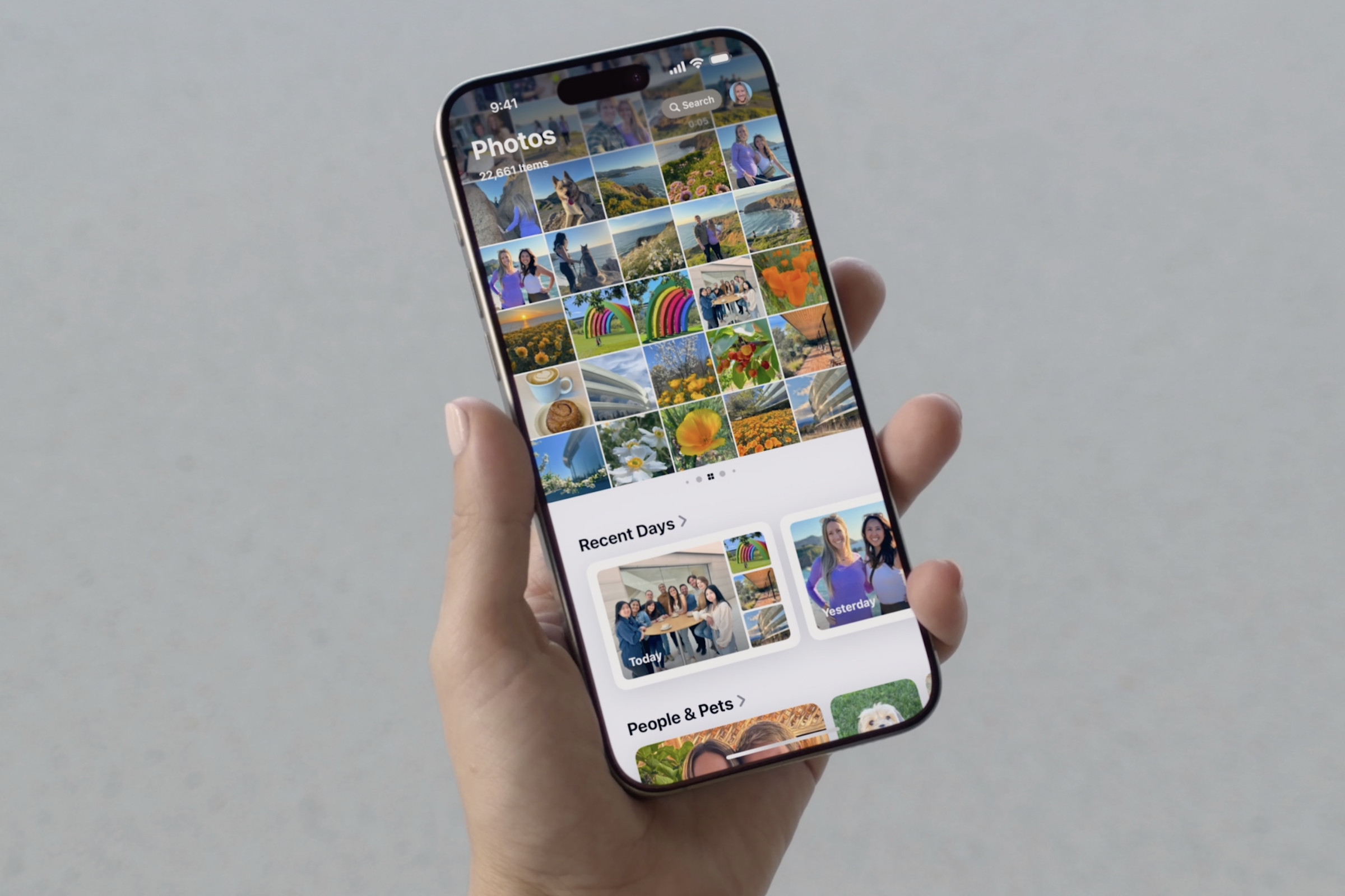 A screenshot of the redesigned Photos app in iOS 18.