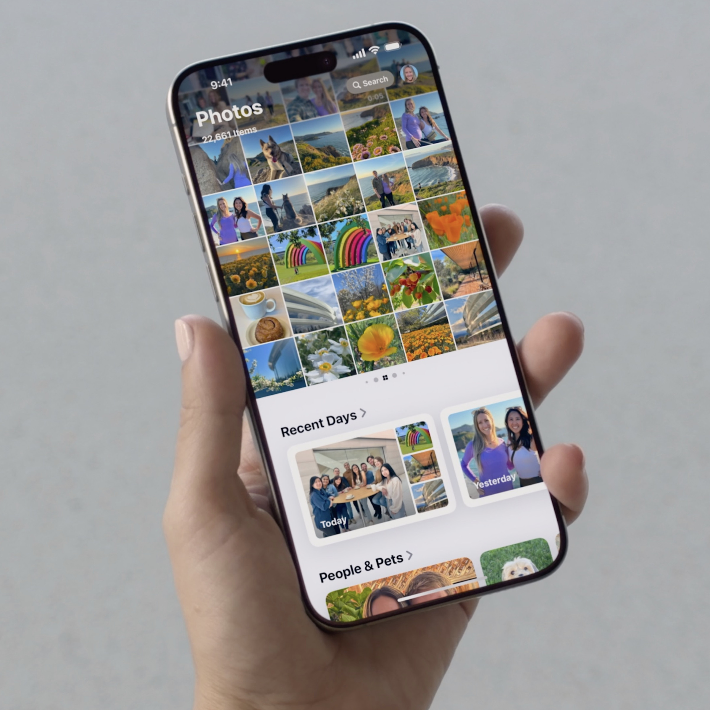 A screenshot of the redesigned Photos app in iOS 18.