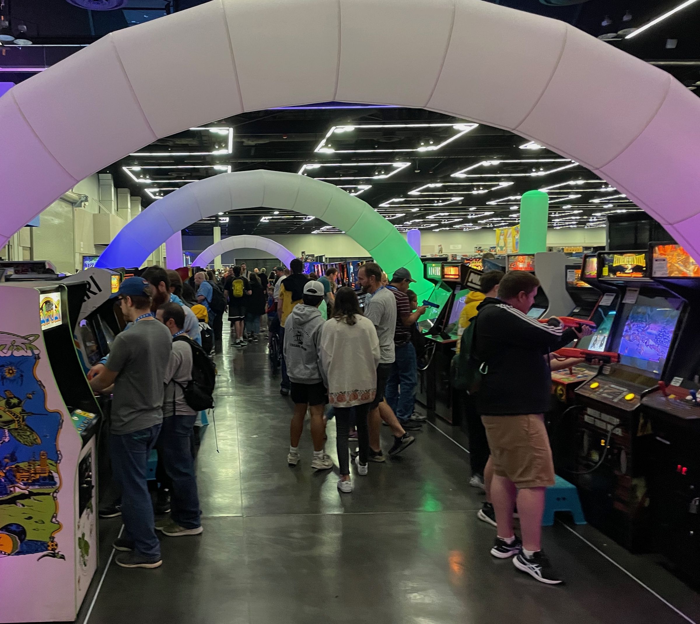 Rows of arcade machines at Portland Retro Gaming Expo.