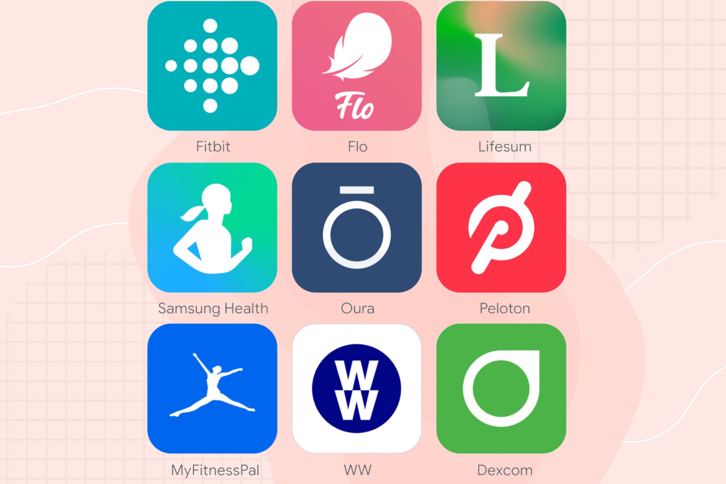A collection of logos for health and fitness apps that integrate with Google Connect.