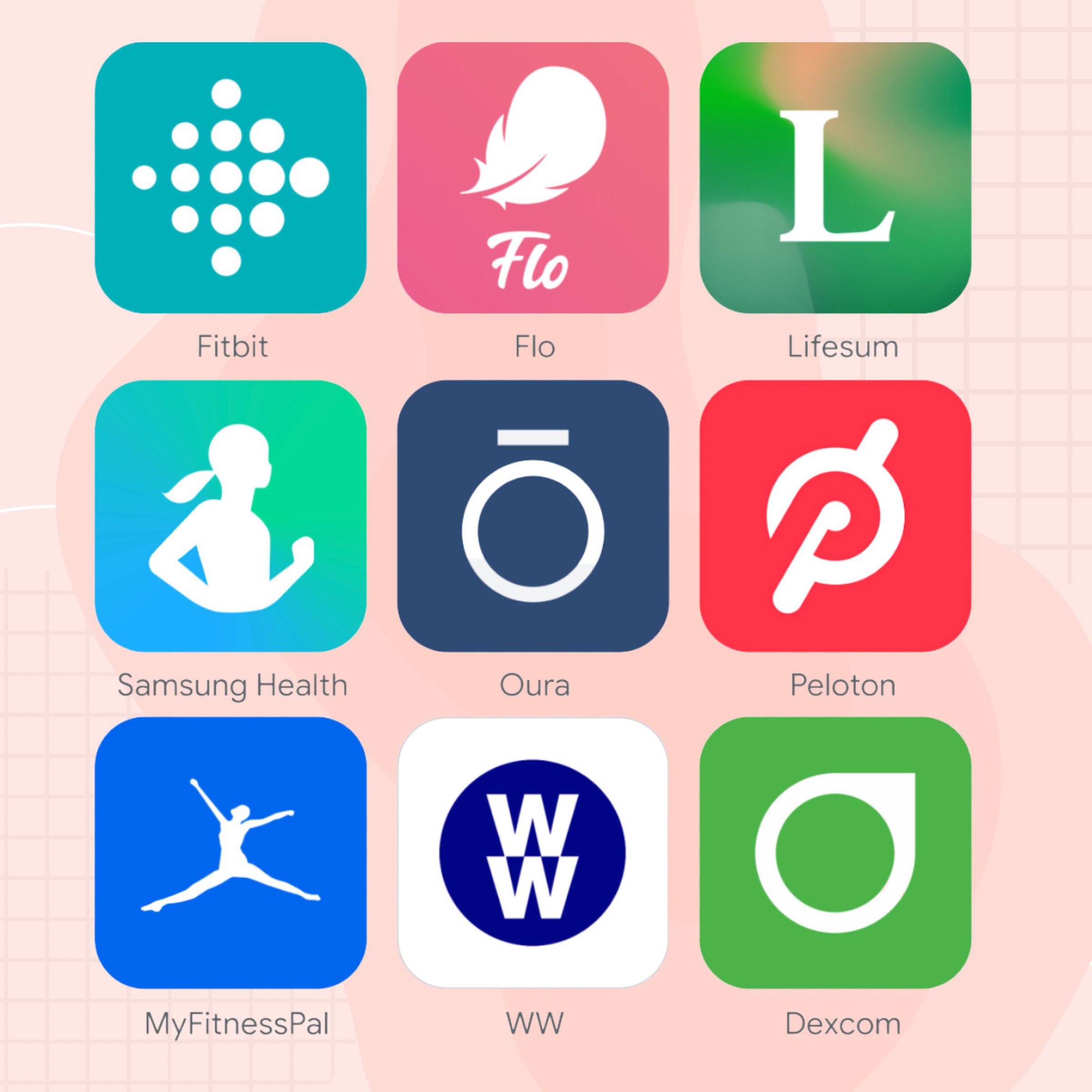 A collection of logos for health and fitness apps that integrate with Google Connect.