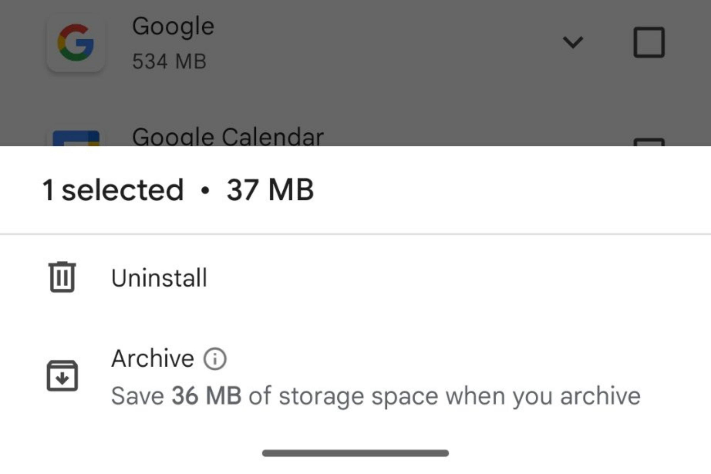 The feature should display how much storage space you can save by archiving an application instead of having to completely uninstall it.