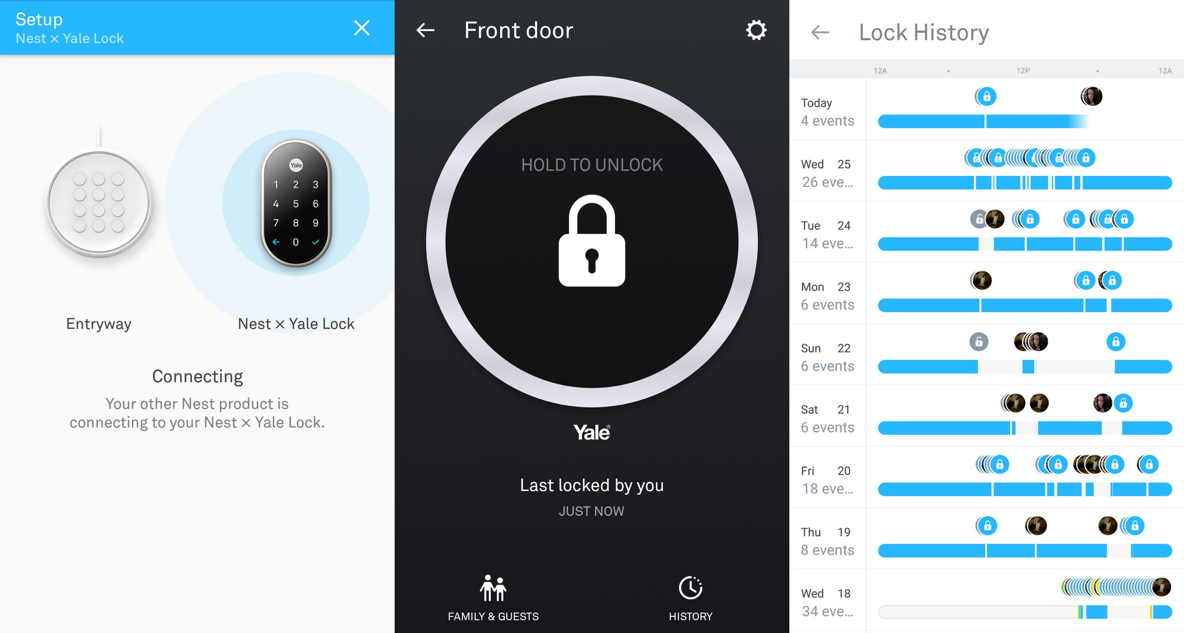 Nest’s app lets you remotely lock and unlock the Yale, as well as see a history of activity on it.