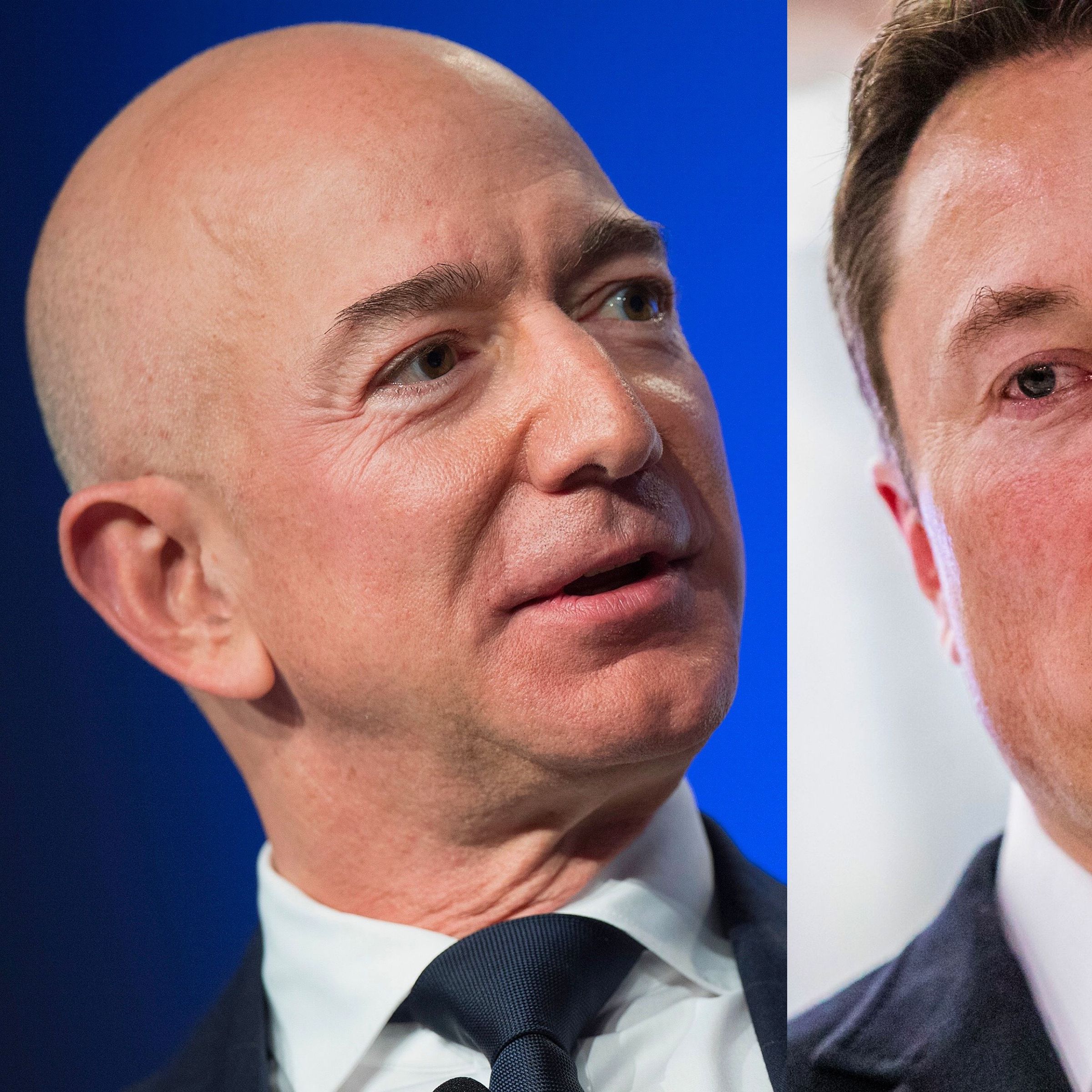 Jeff Bezos, left, and Elon Musk.