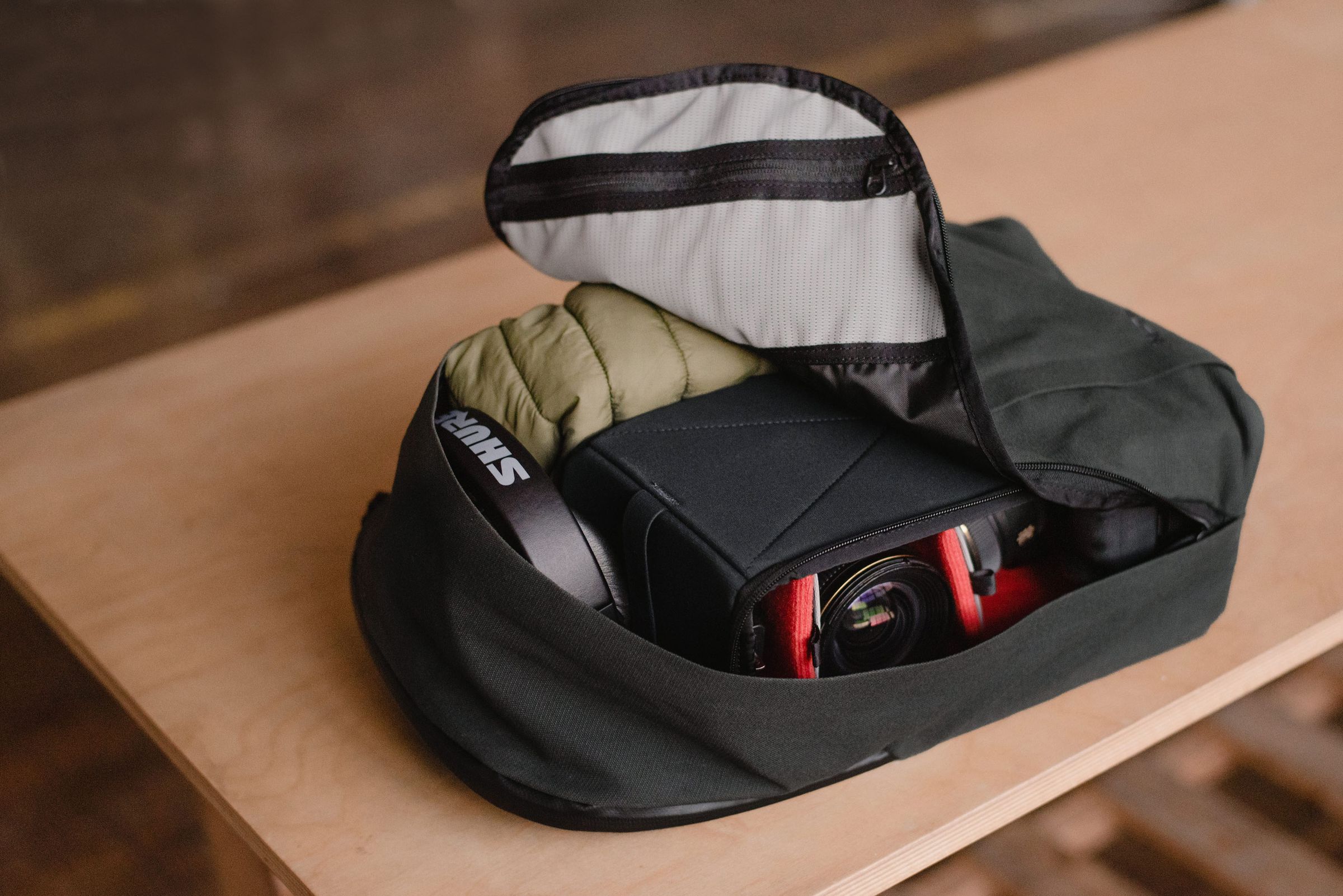 The 17-liter version of the Moment Travelwear Backpack with the camera insert installed.