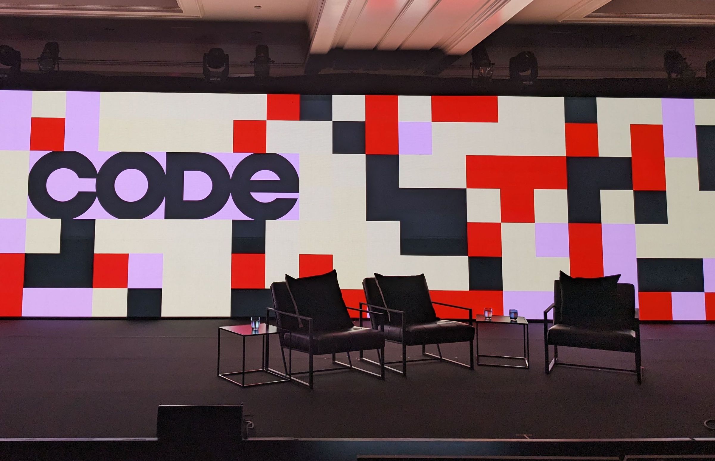 A photo of the Code Conference 2023 stage.