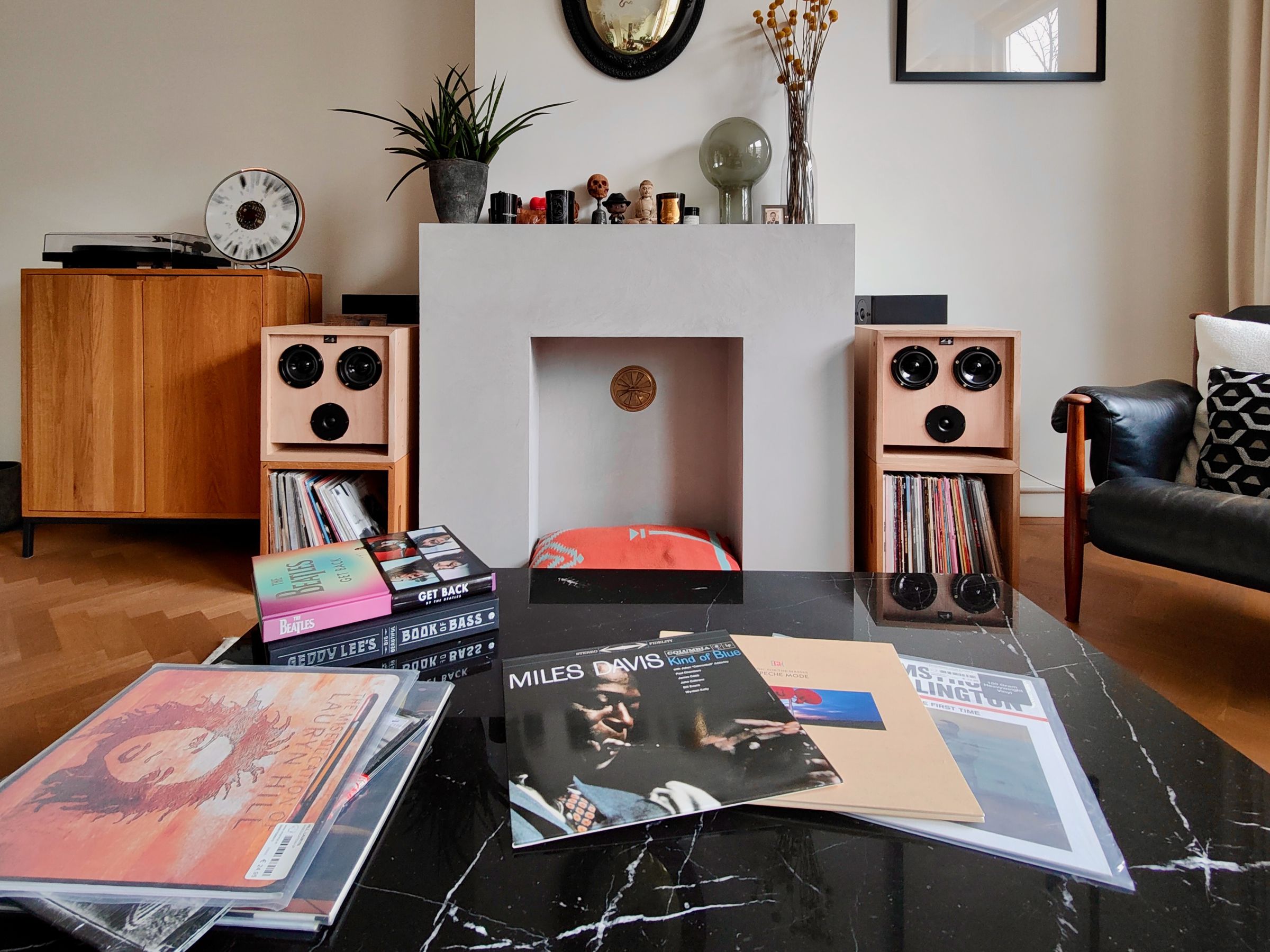 Room B: This is Doucet’s general listening room, accessible by the entire family. The Pro-Ject turntable is visible next to the Wheel 2, but it’s album isn’t.