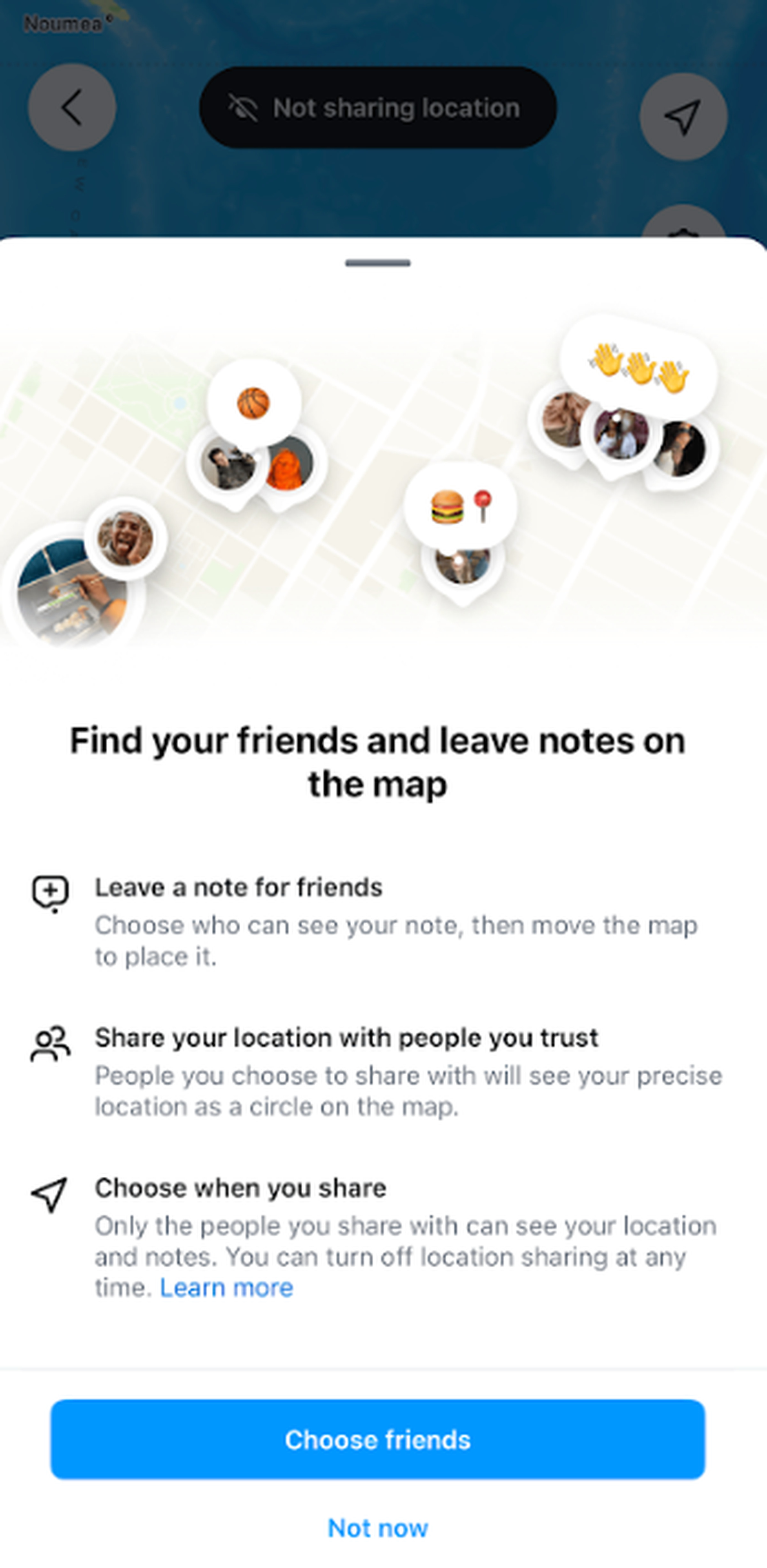 A screenshot of Instagram’s shared map feature.