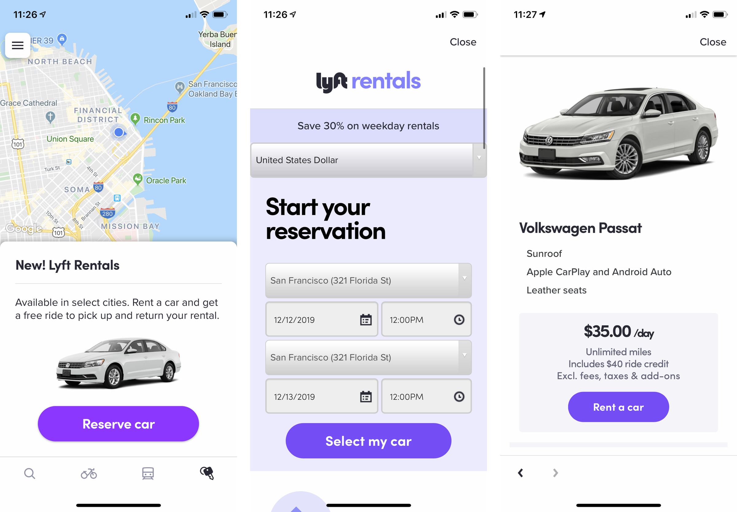 A look at the rental portion of the app in action in San Francisco.