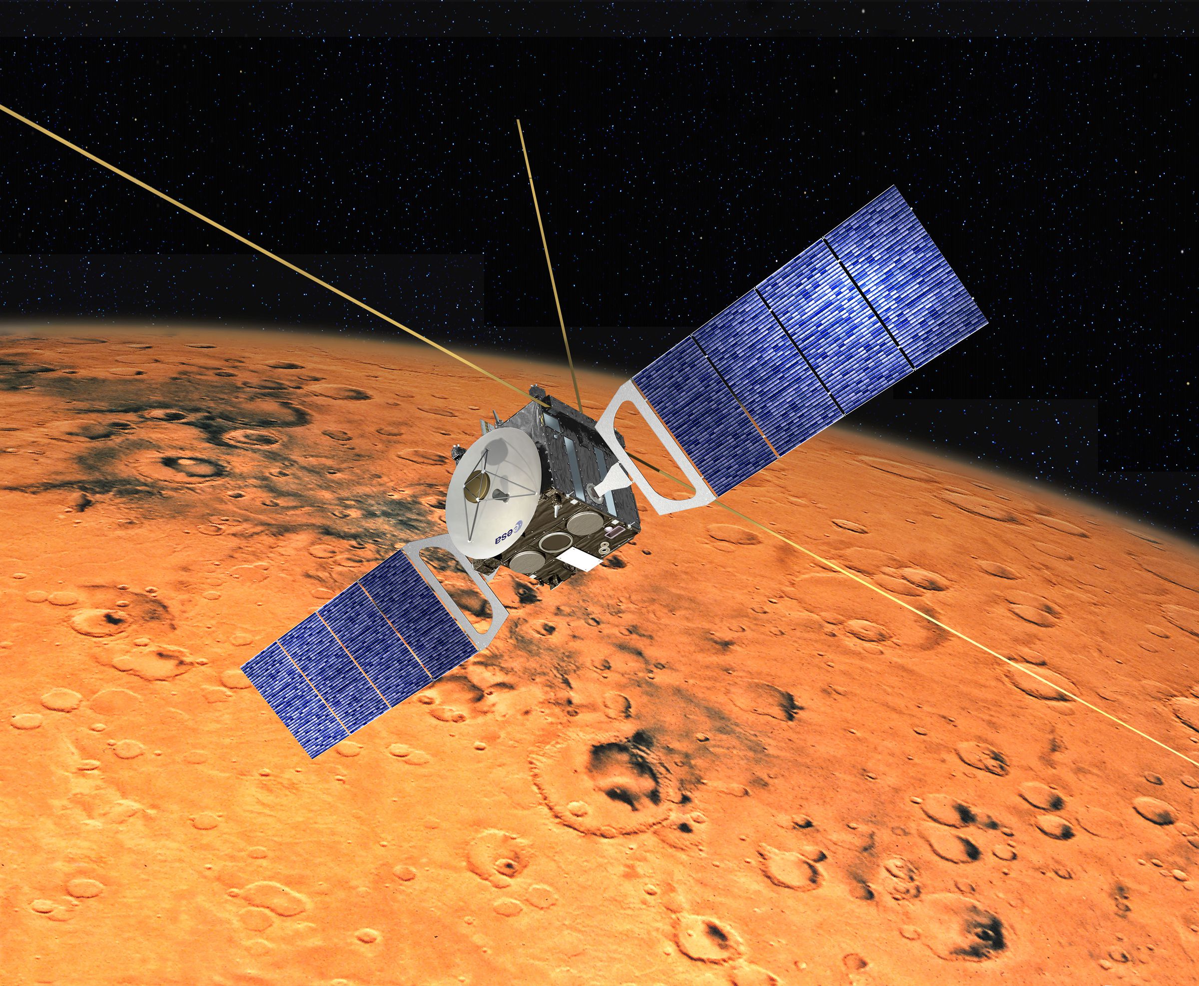 An artistic rendering of ESA’s Mars Express spacecraft.