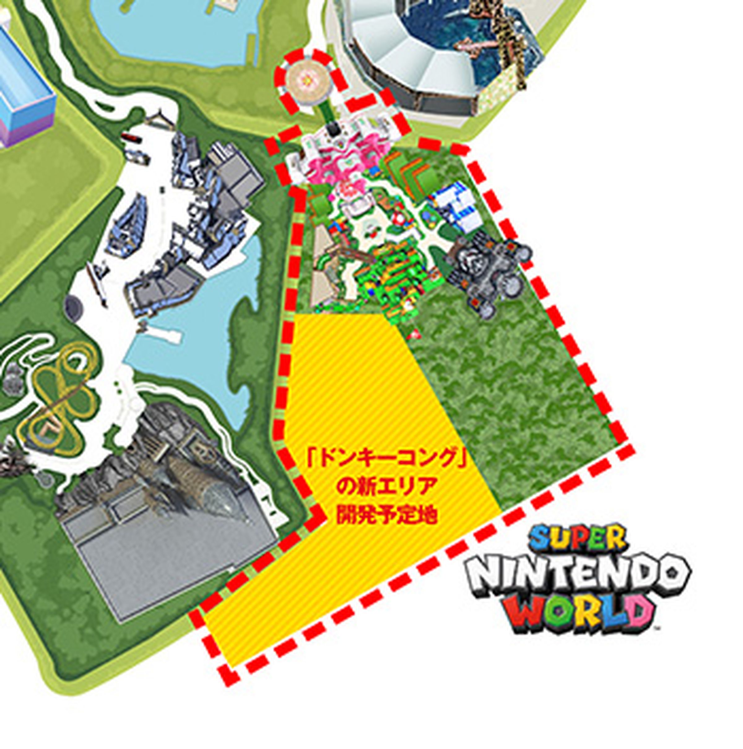 A map showing the location of the new Donkey Kong area within Super Nintendo World.