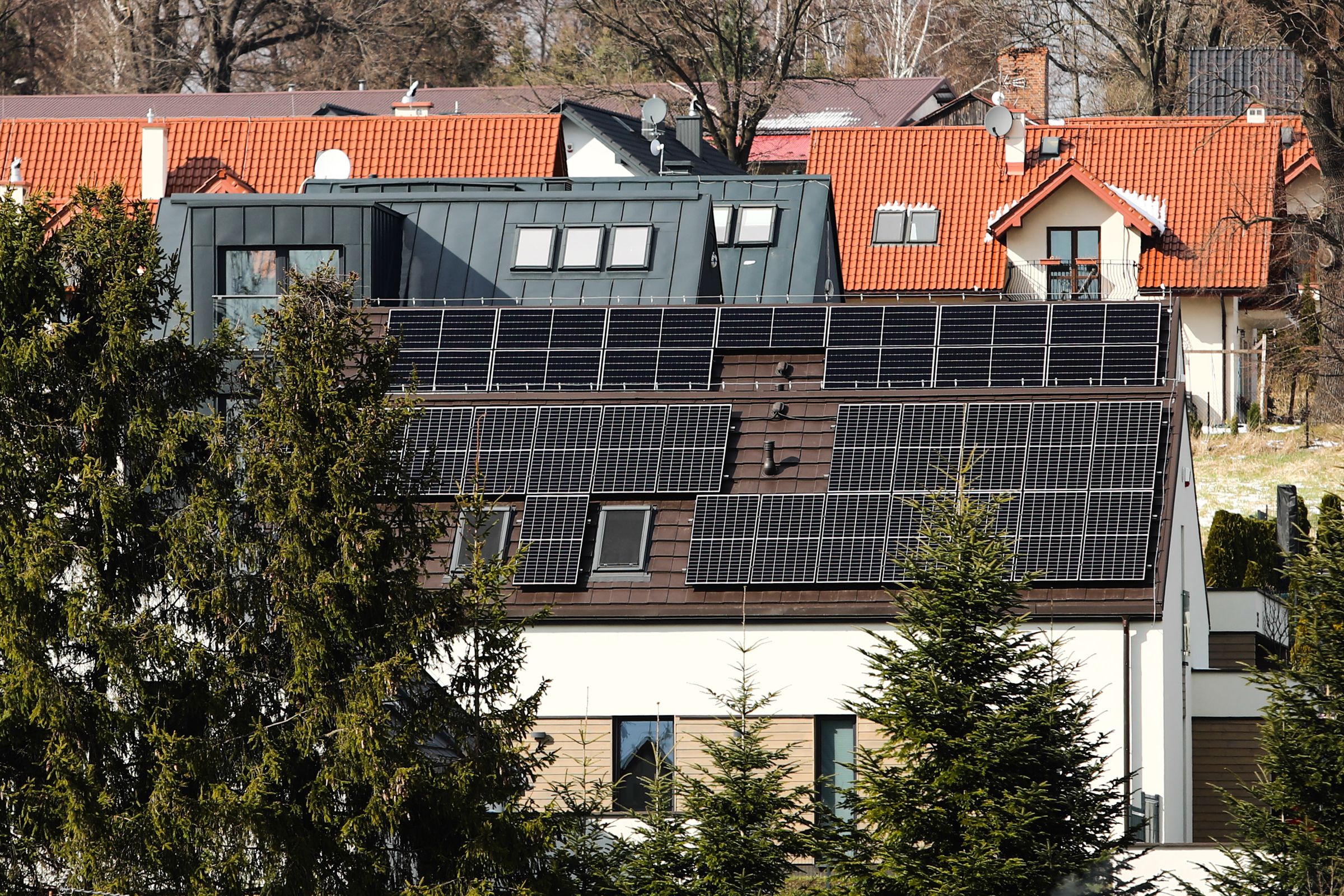 Solar panels are seen on houses