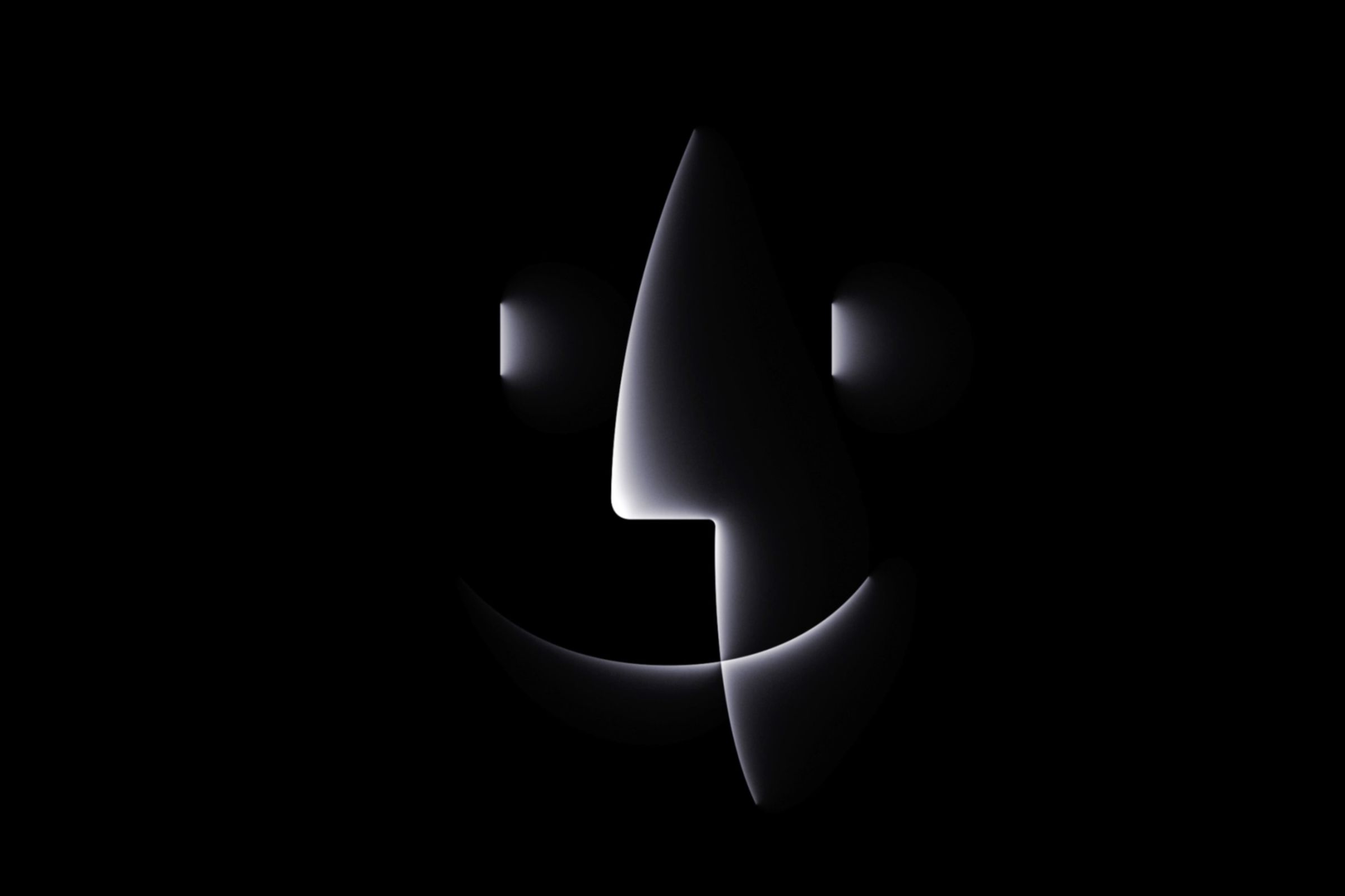 Apple’s Finder two-face icon in black with a ghostly white outline