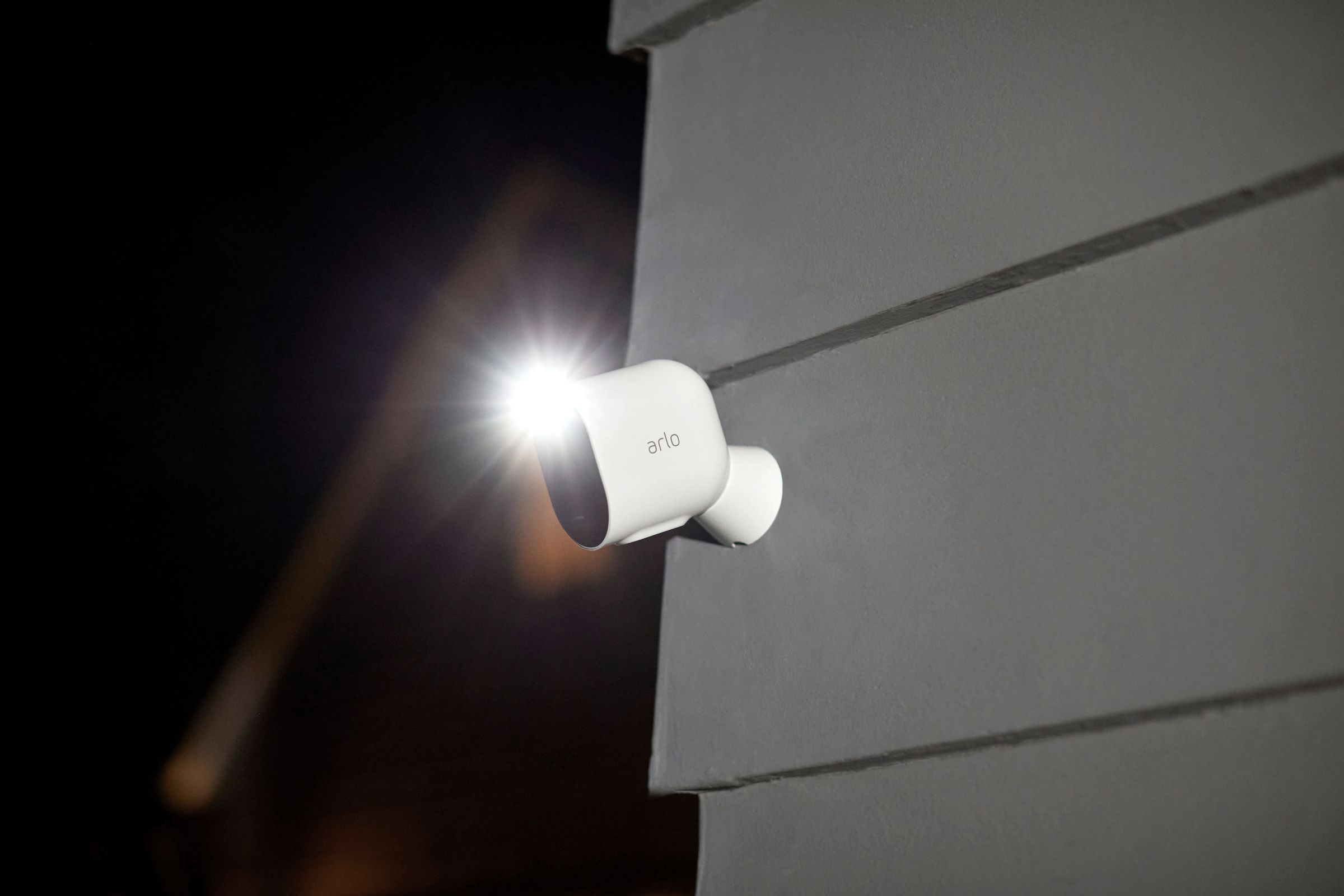 The Arlo Pro 4 with the spotlight on.