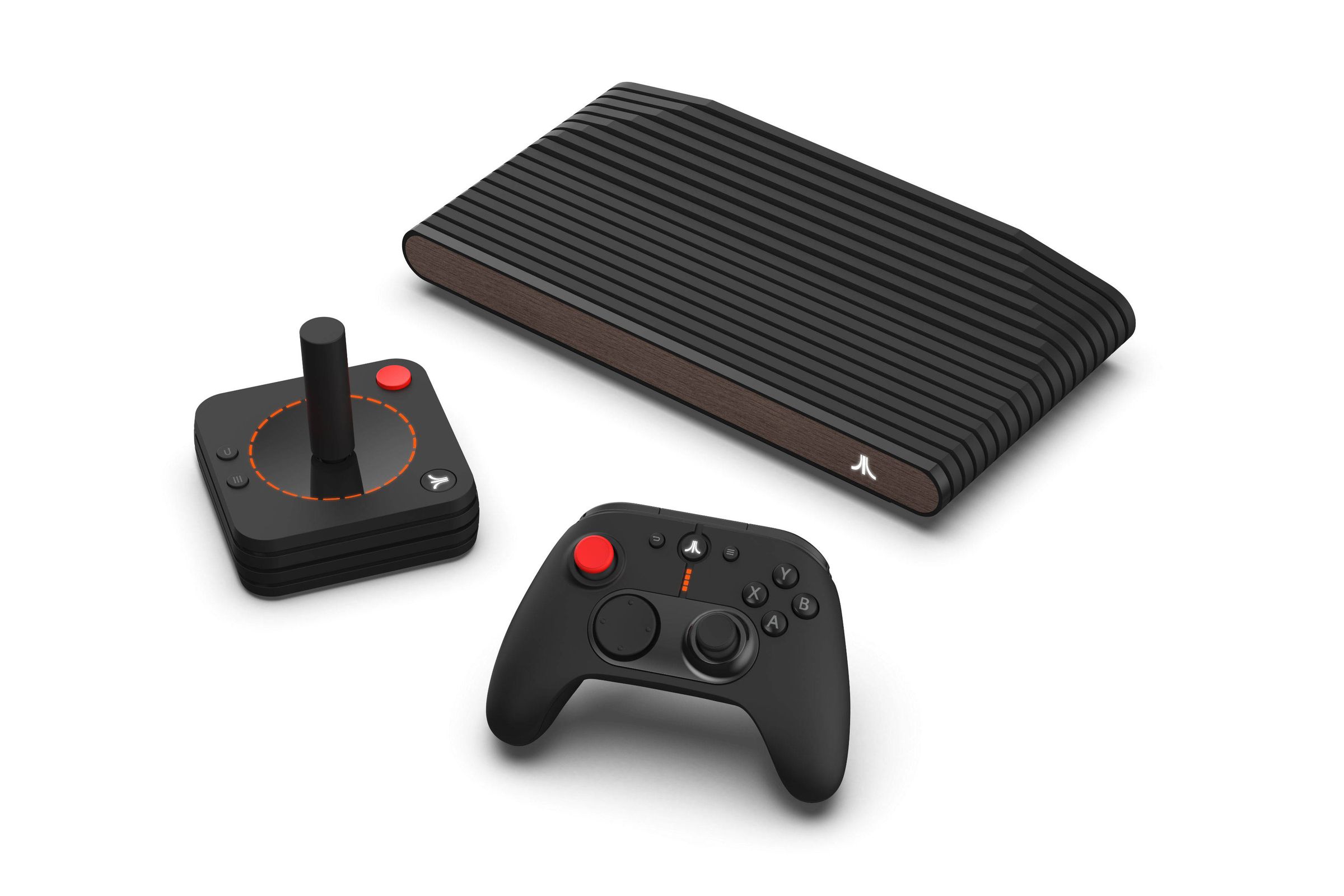 The “Black Walnut” version of the console, which comes with a joystick and controller.