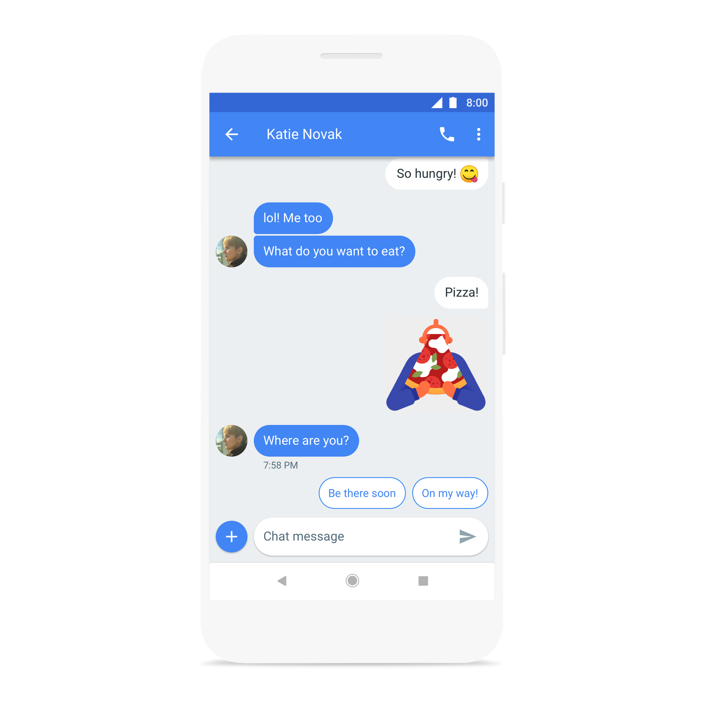 Smart reply in Android Messages preview.