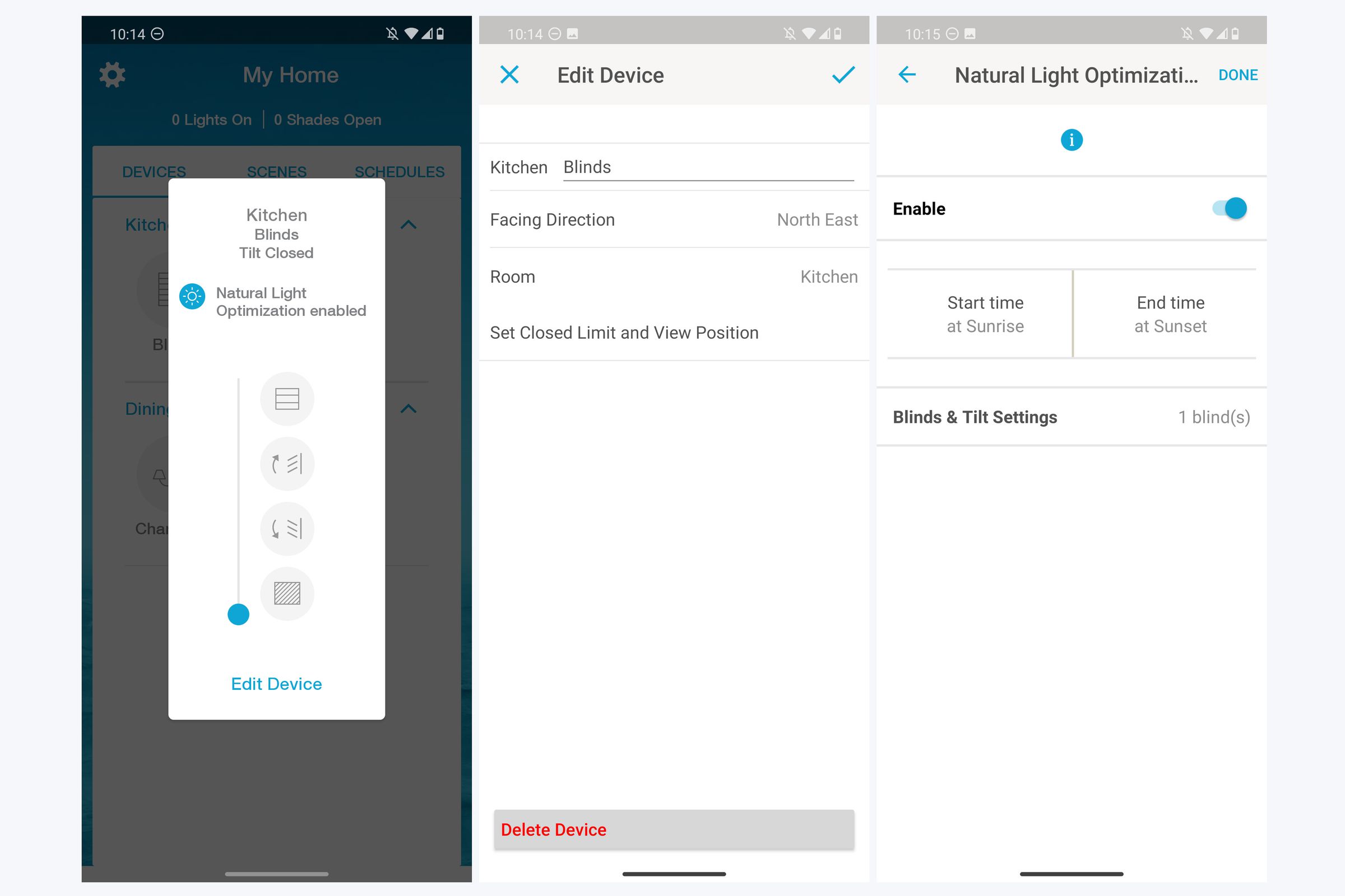 The Lutron mobile app lets you set up the blinds and remotely control them