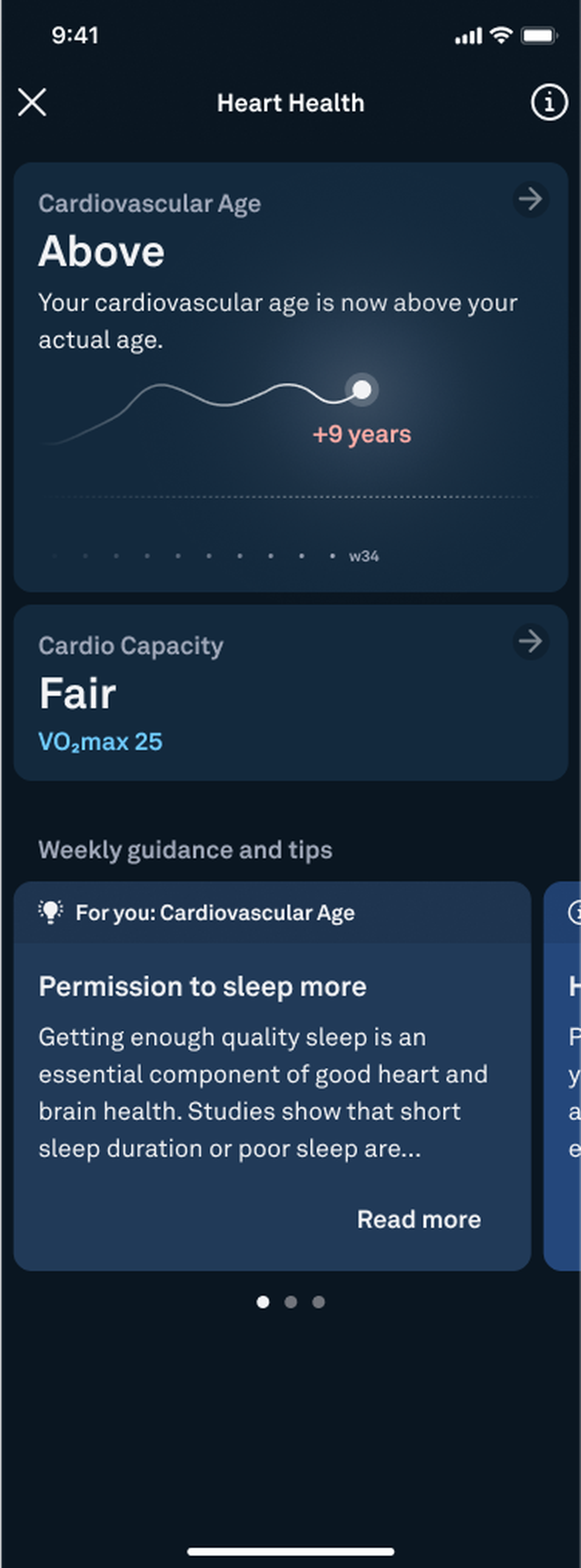 screenshot of new cardiovascular age and capacity features in Oura app