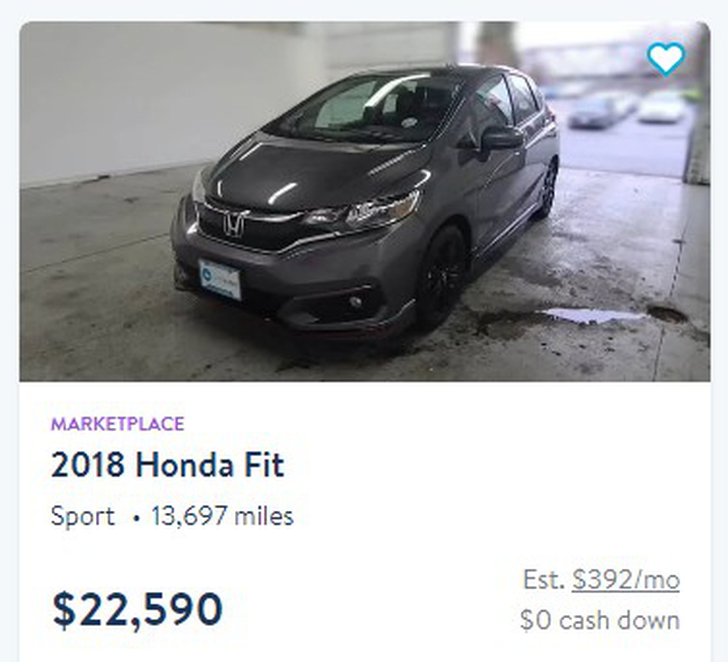 A 2018 Honda Fit with just 13,697 miles was recently sold for $22,590.