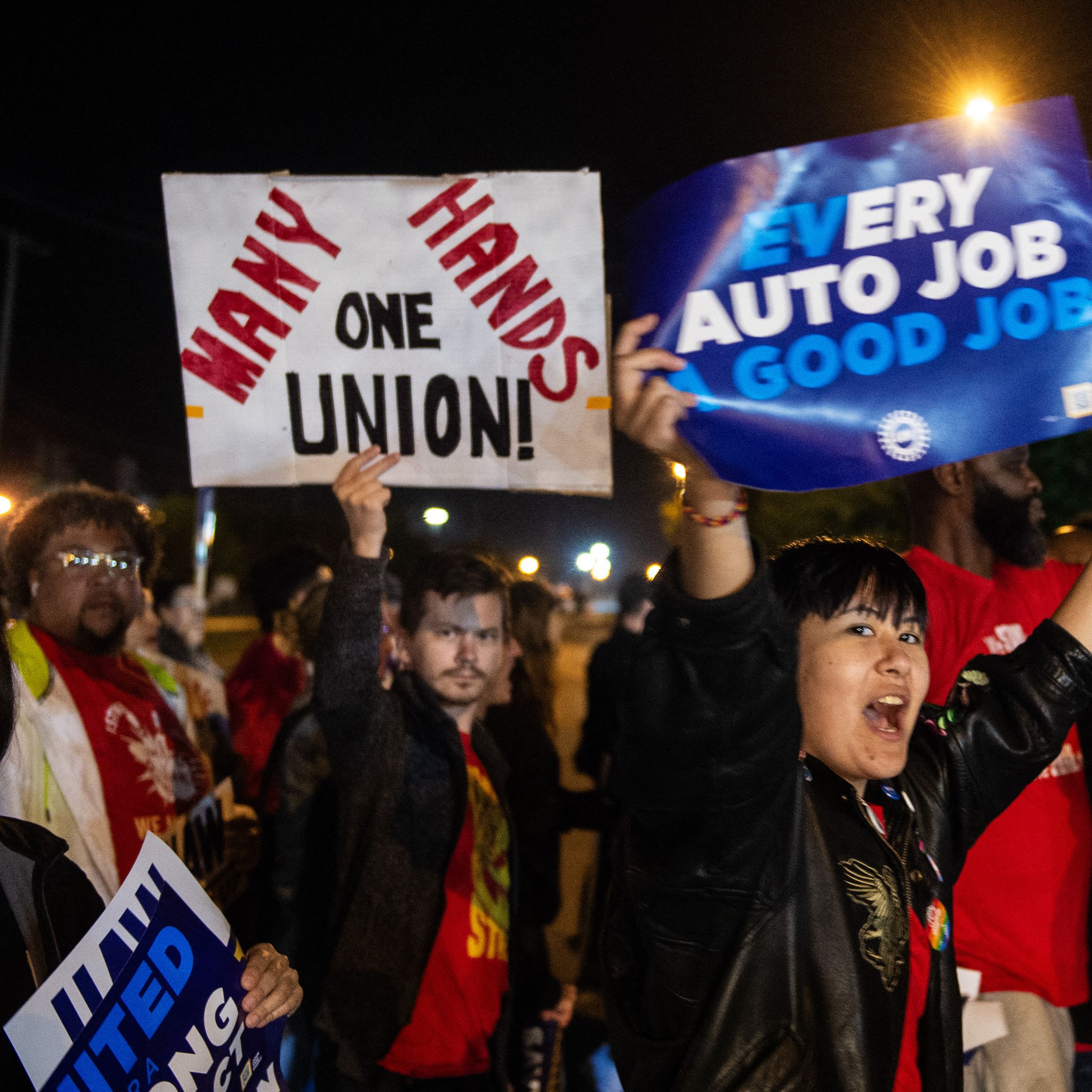 UAW members on strike