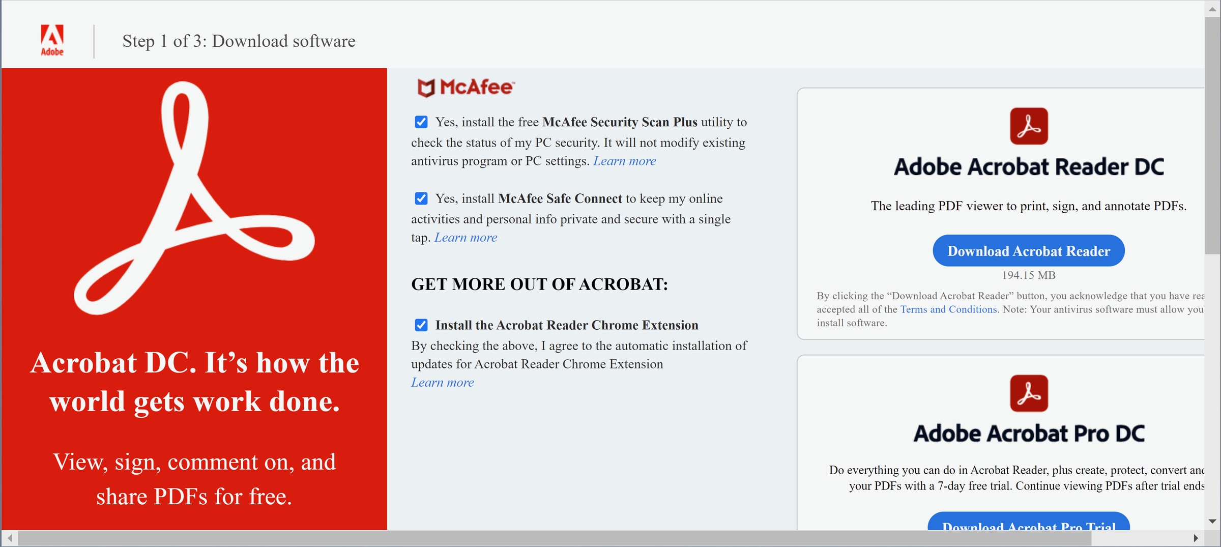 It’s a good idea to uncheck Adobe’s promotional offers before downloading Acrobat Reader