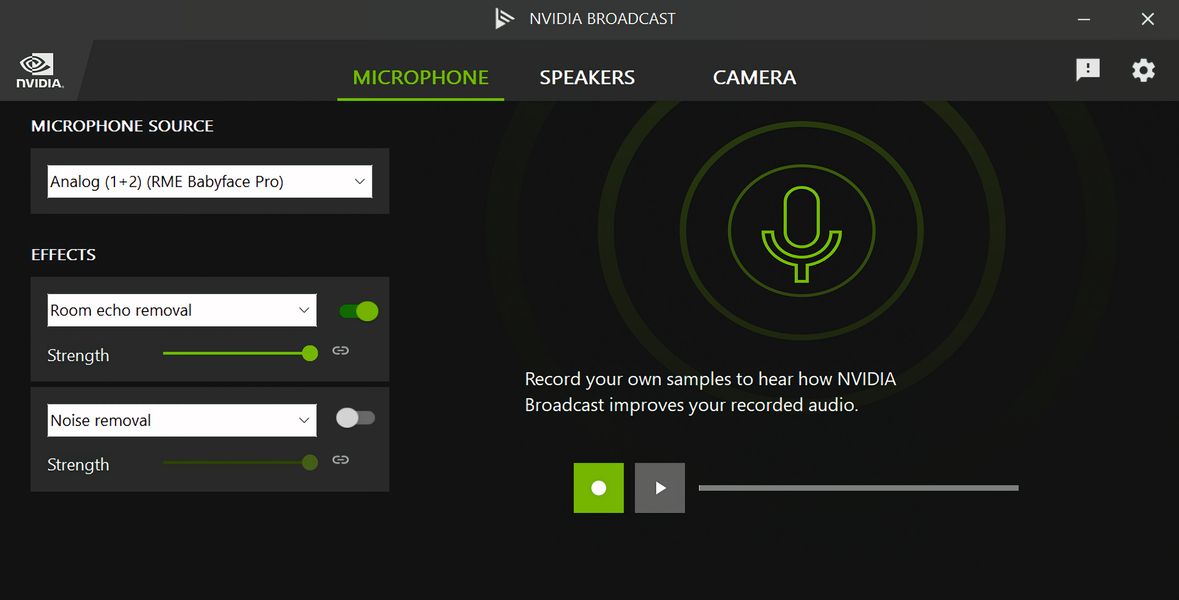 A screenshot of the interface for Nvidia Broadcast.