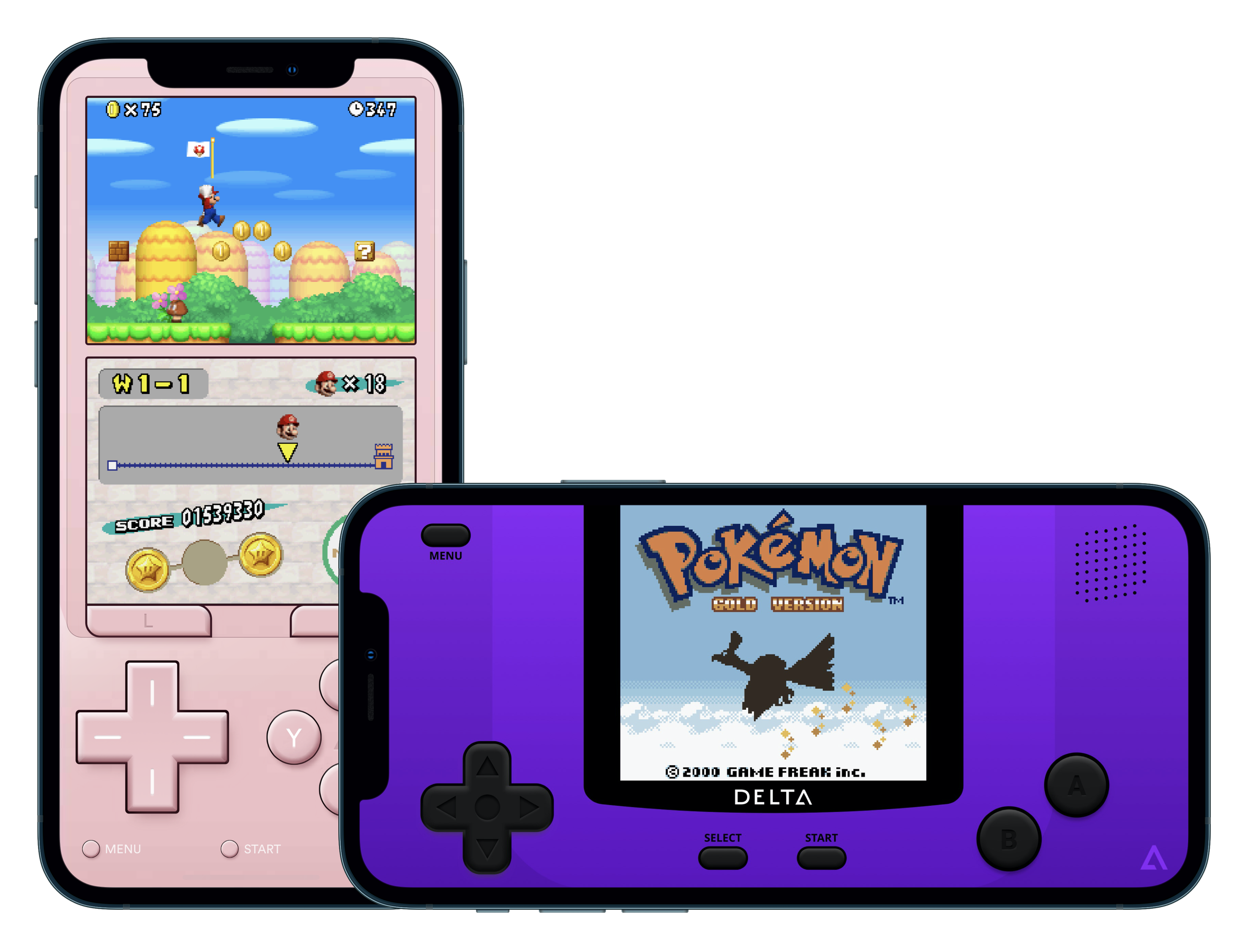Screenshots of Delta running Nintendo DS and GBA games.