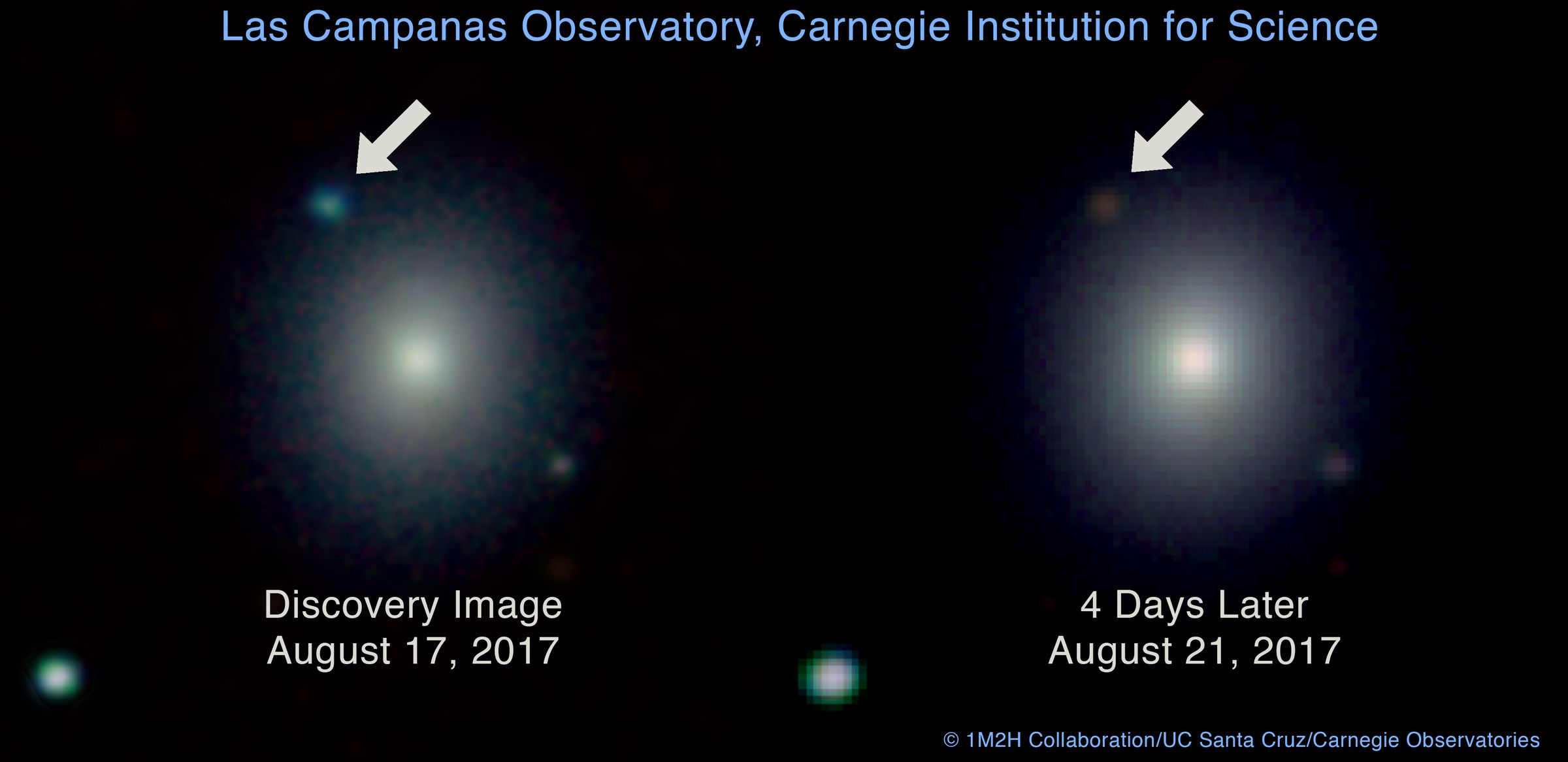 The kilonova on the first day of discovery, and four days after, as seen by the Las Campanas Observatory.