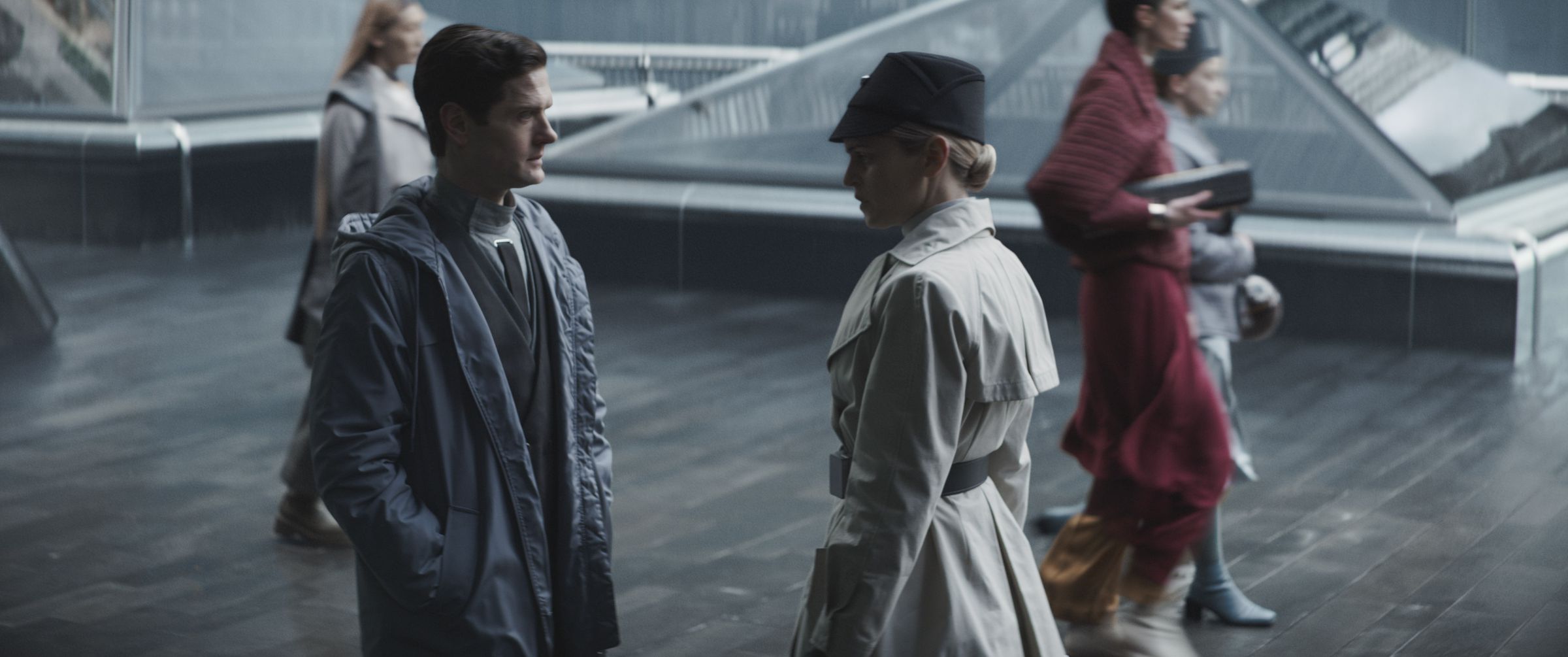 A photo of Kyle Soller and Denise Gough in the Star Wars series Andor.