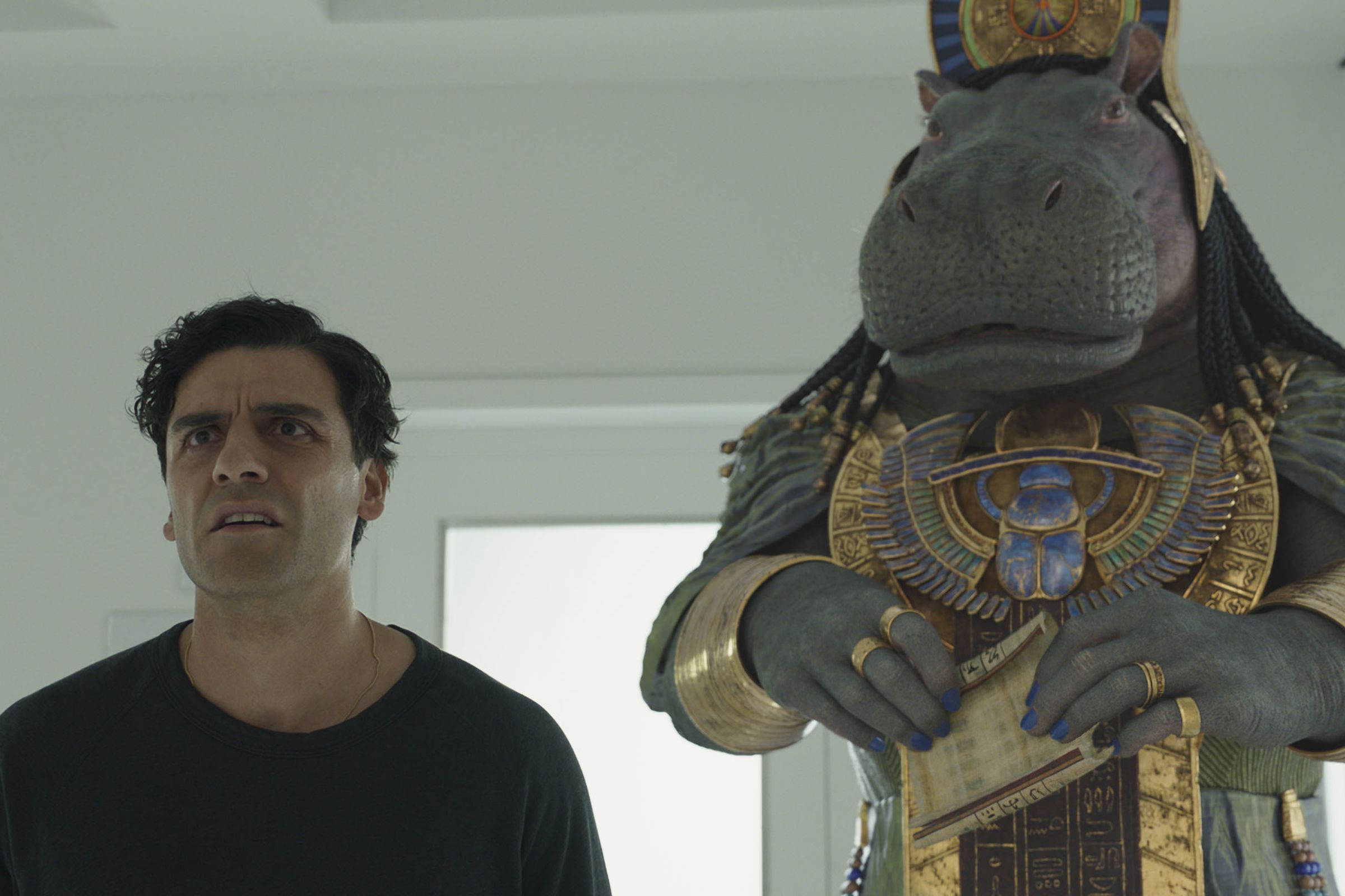 Steven Grant (Oscar Isaac) hanging out with a hippo goddess (Antonia Salib).