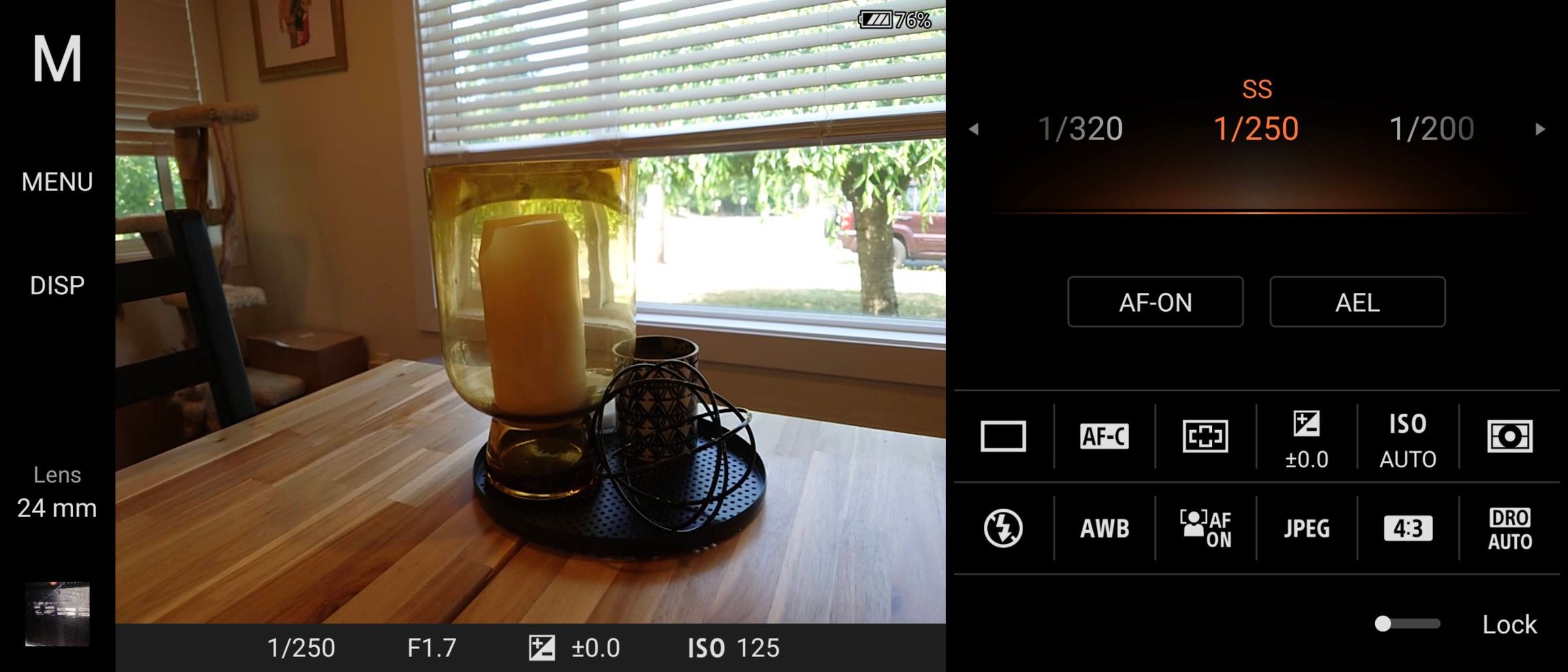 Switching to manual mode in the camera app brings up an Alpha-camera-esque interface.