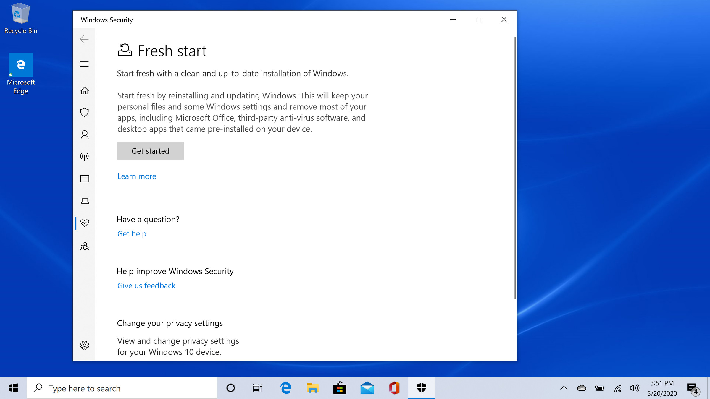 Windows 10 Fresh start